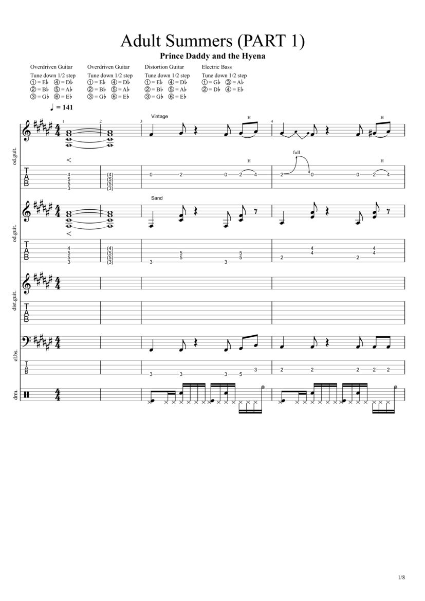 PDF Sample of Adult Summers (PART 1) guitar tab & chords by Prince Daddy & The Hyena.