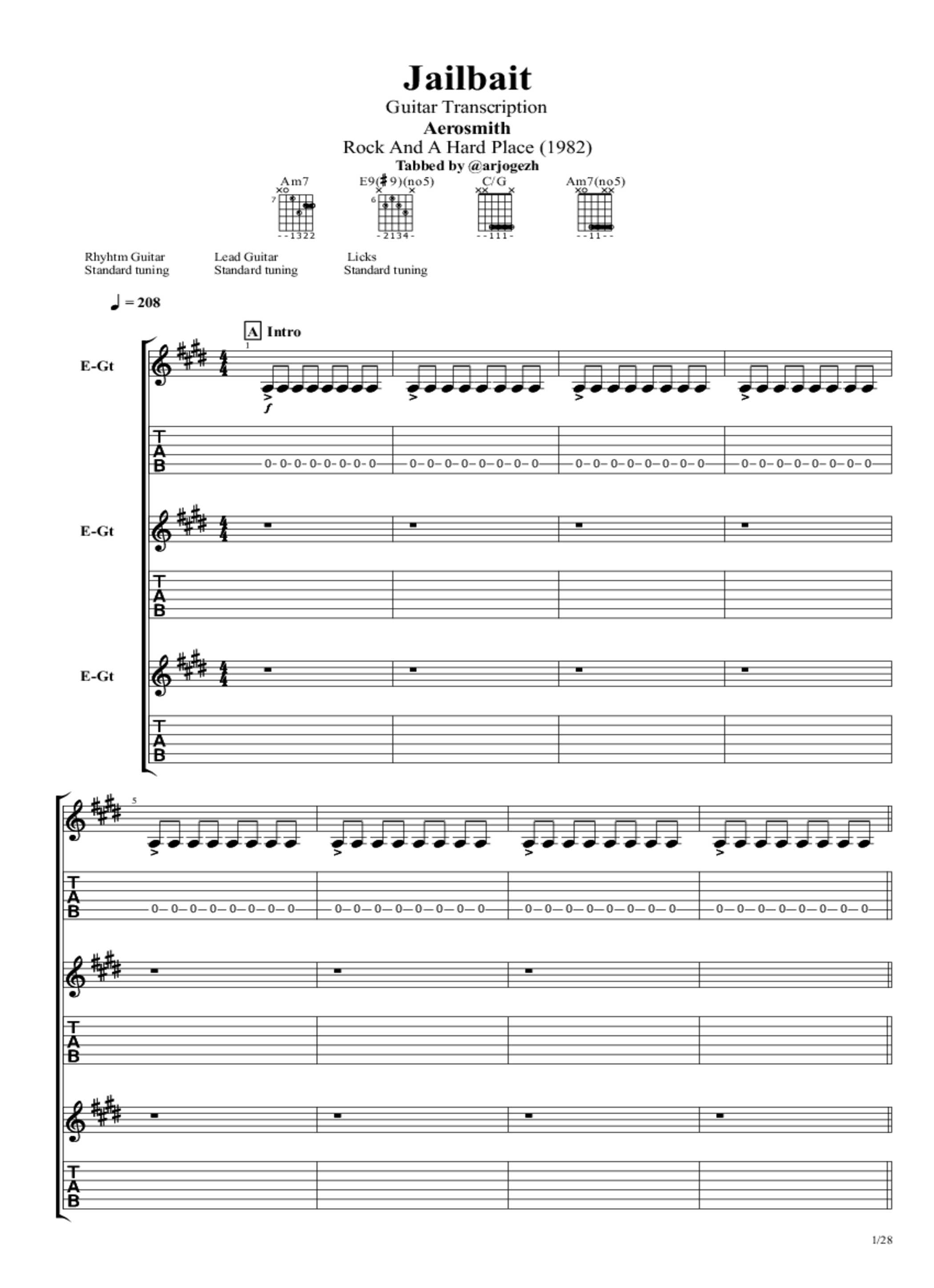 PDF Sample of Aerosmith - Jailbait (Official Audio) guitar tab & chords by AerosmithVEVO.