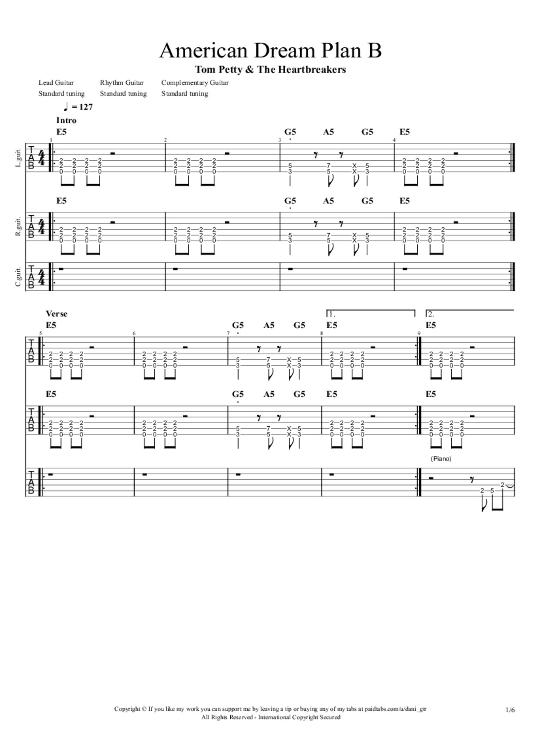 PDF Sample of American Dream Plan B guitar tab & chords by Tom Petty and the Heartbreakers.