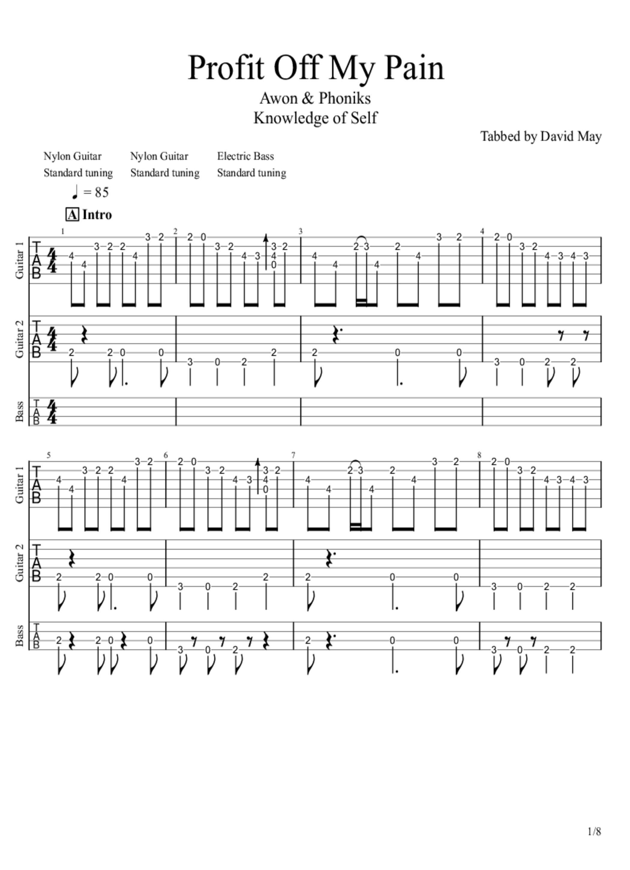 PDF Sample of Awon & Phoniks -  Profit Off My Pain ft. Heeni - Knowledge Of Self guitar tab & chords by ShaolinOne.
