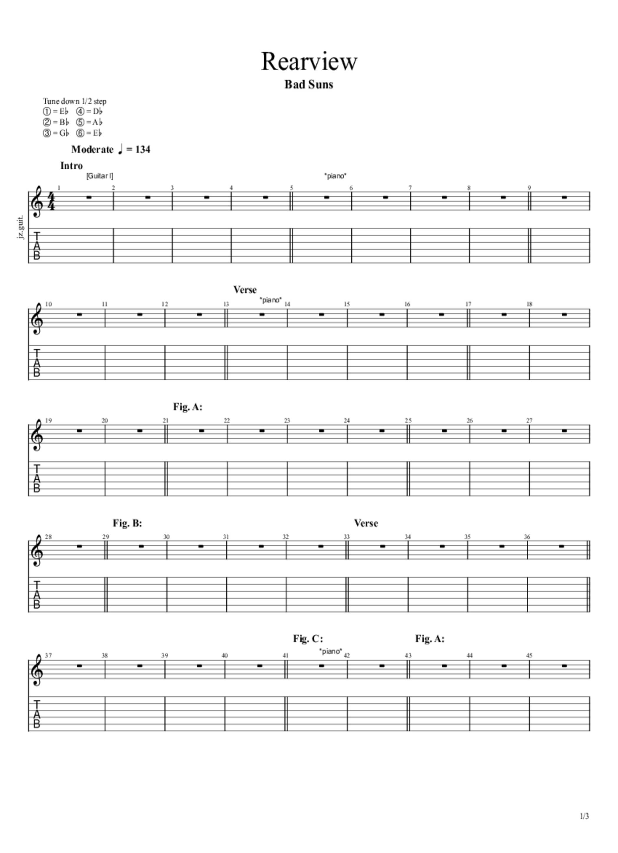 PDF Sample of Bad Suns - Rearview [Audio Stream] guitar tab & chords by Bad Suns.