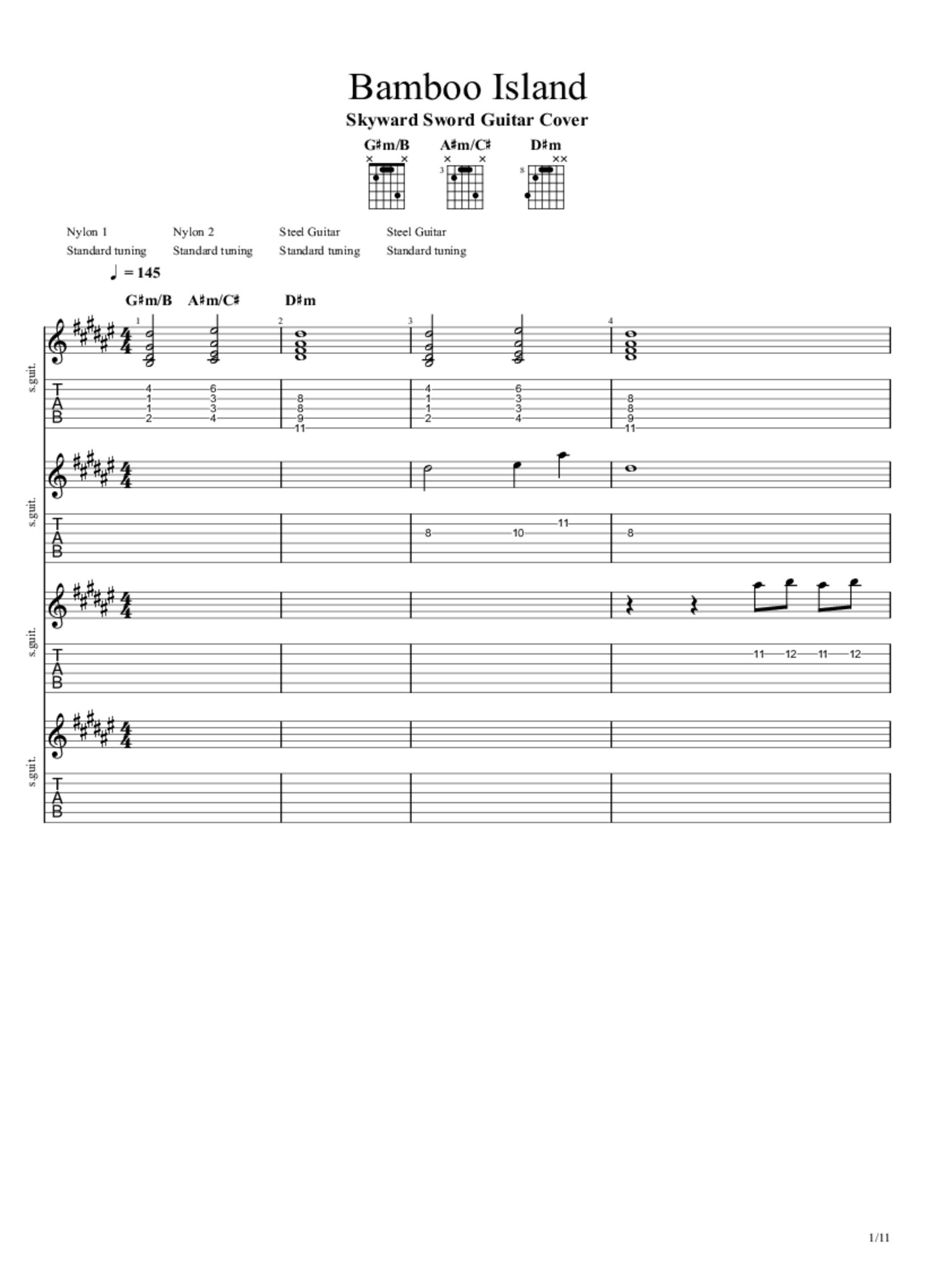 PDF Sample of Bamboo Island (Skyward Sword) Guitar Cover guitar tab & chords by DSC.