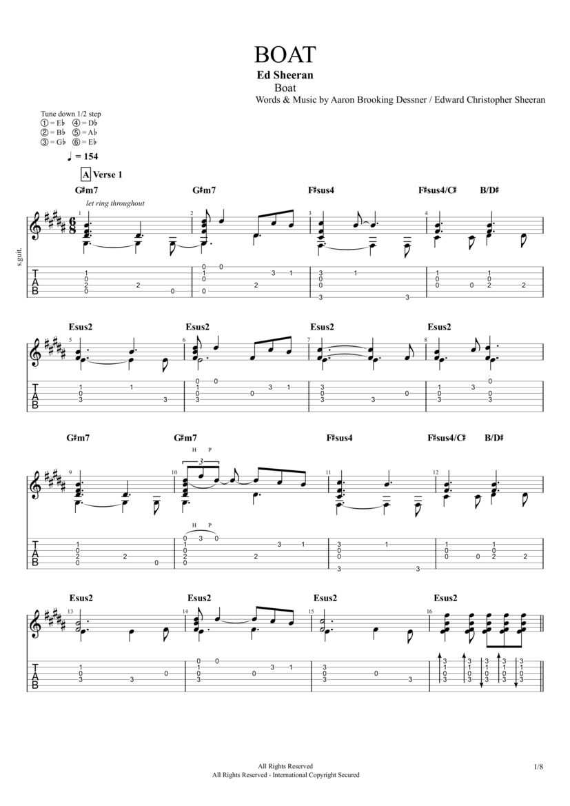 PDF Sample of Boat guitar tab & chords by Ed Sheeran.