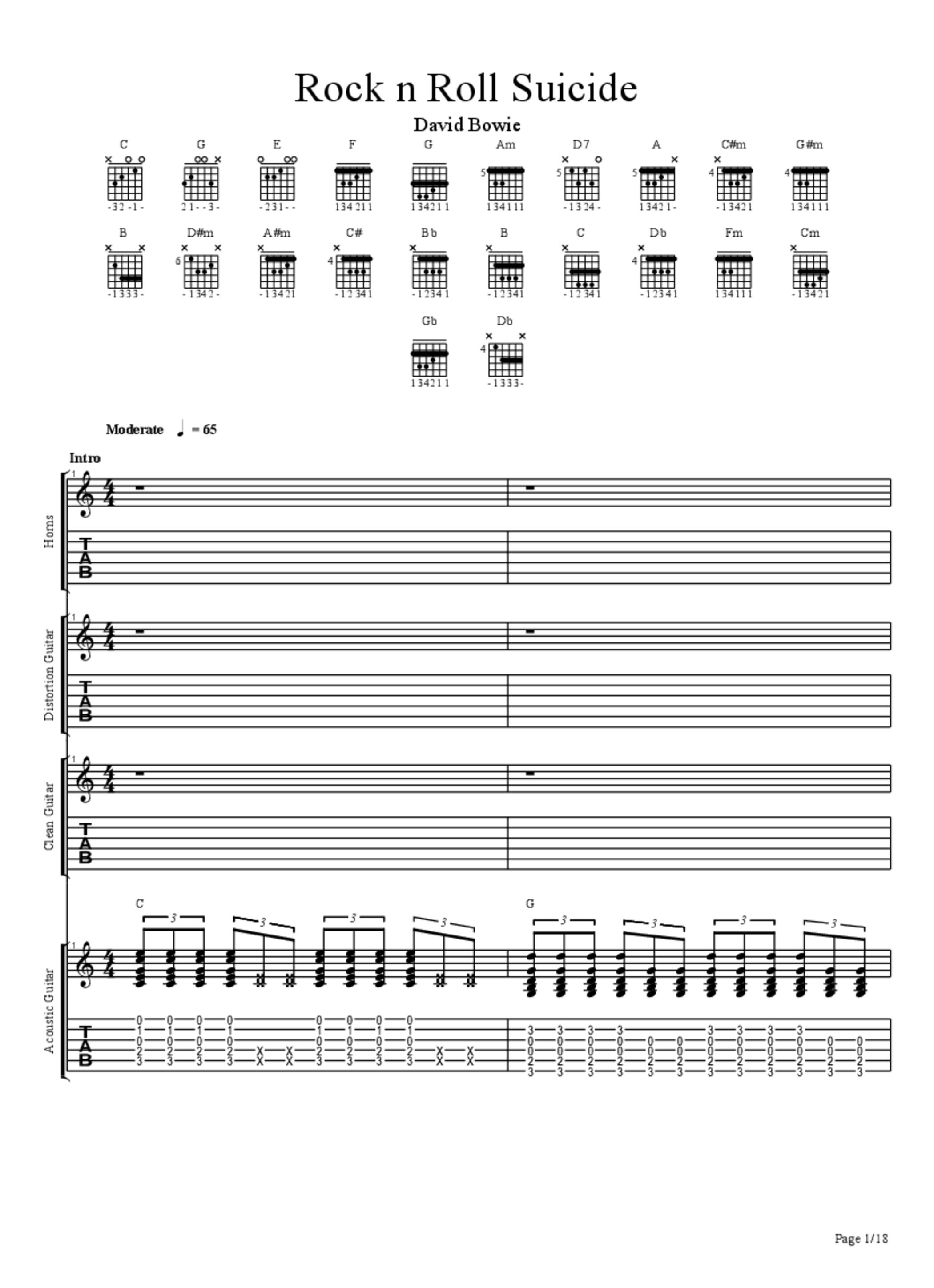 PDF Sample of David Bowie - Rock n Roll Suicide guitar tab & chords by hfield07.