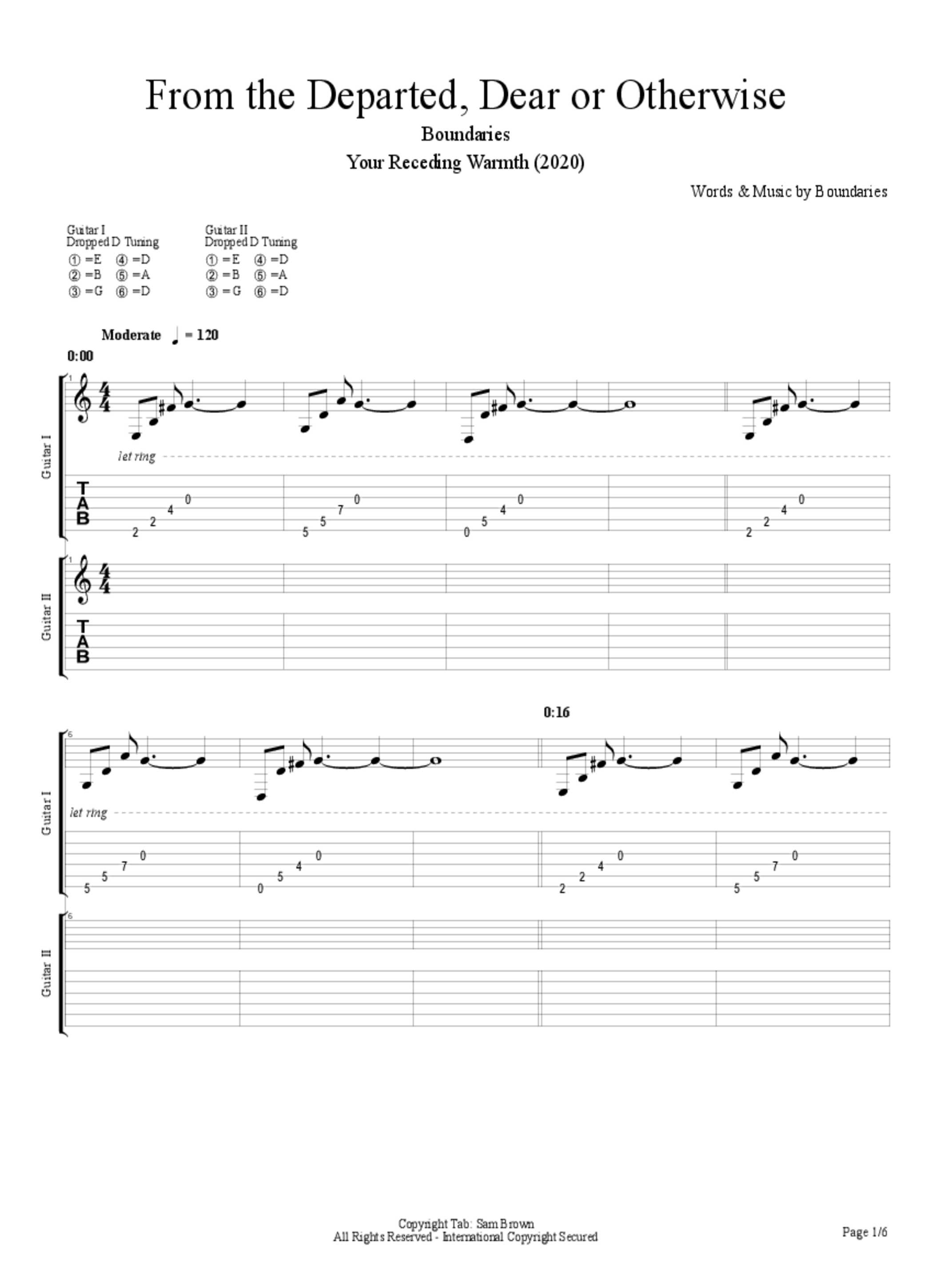 PDF Sample of From the Departed, Dear or Otherwise guitar tab & chords by Boundaries - Topic.