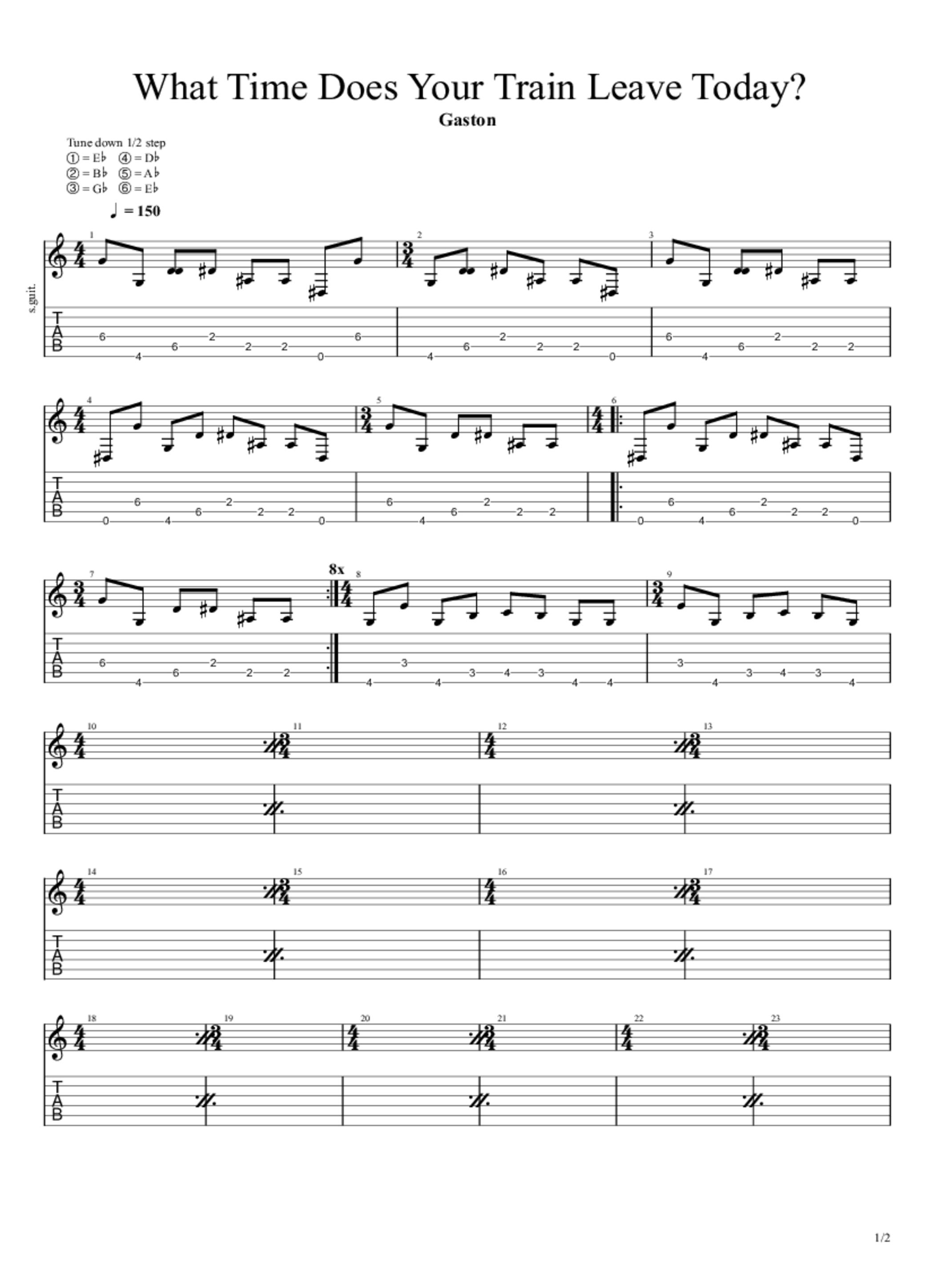 PDF Sample of Gaston - What Time Does Your Train Leave Today? [Full LP] guitar tab & chords by The Math Rock Collective.