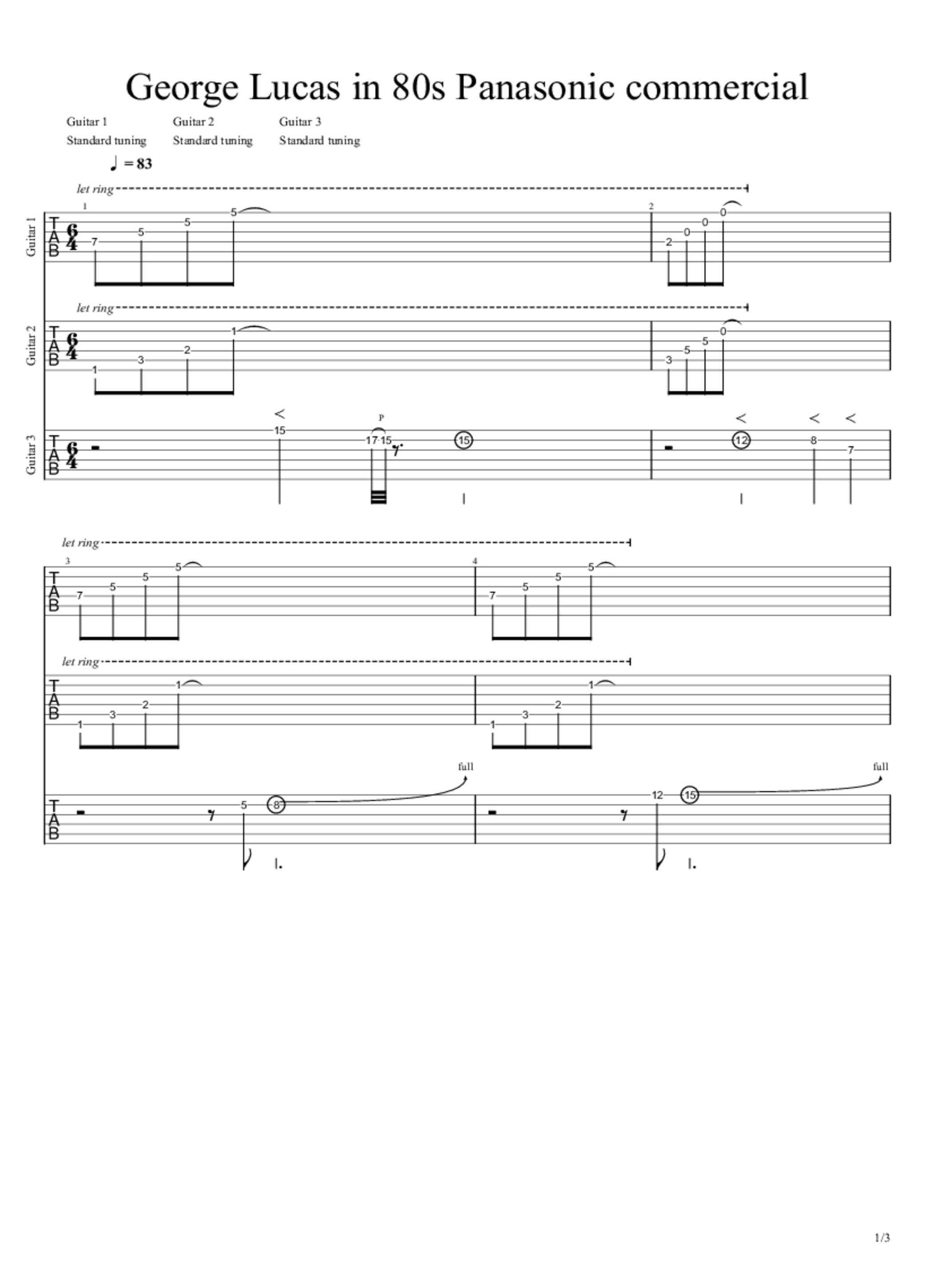 PDF Sample of George Lucas in 80s Panasonic commercial guitar tab & chords by Bryan Young.