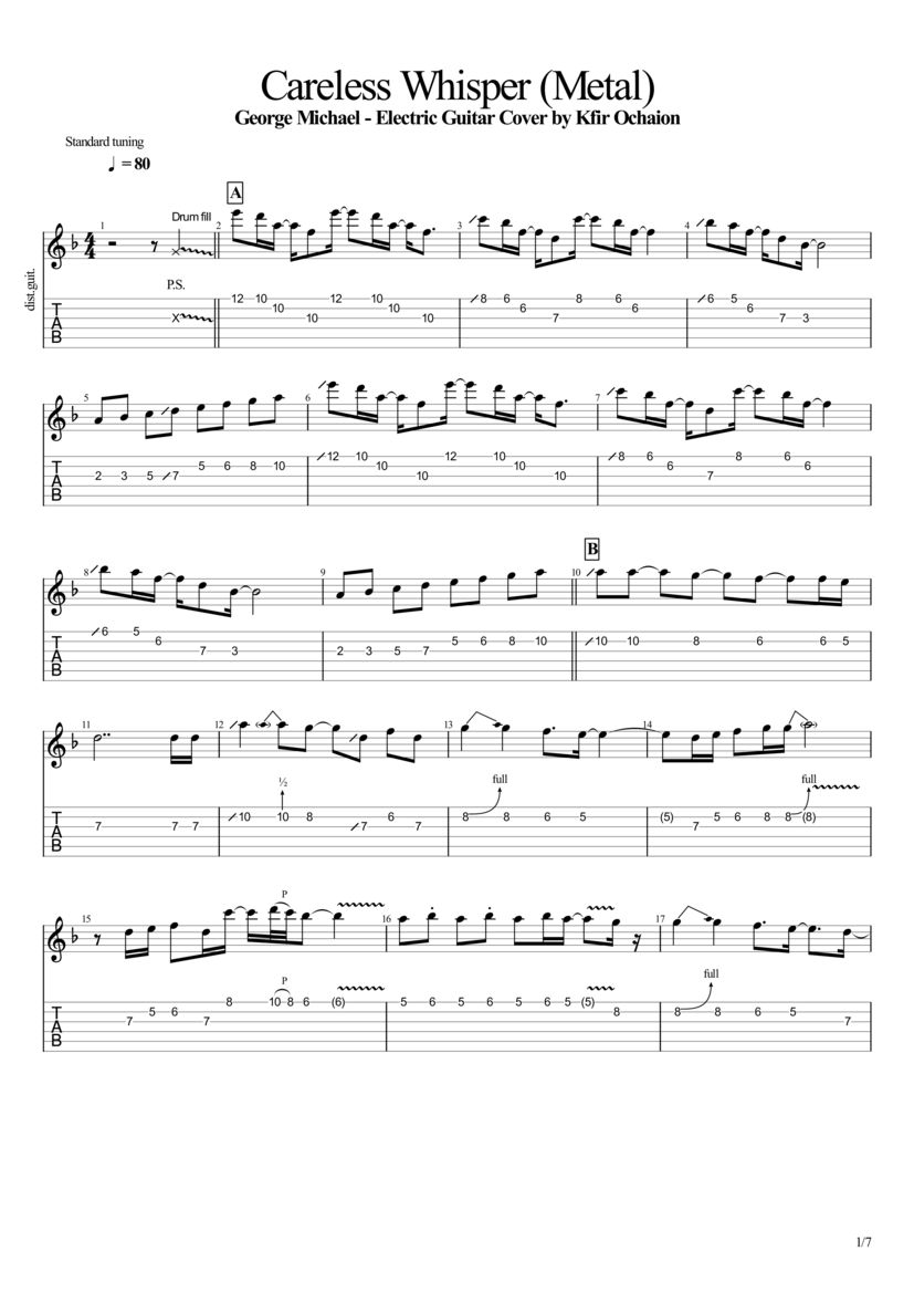 PDF Sample of George Michael - Careless Whisper - Metal Ballad guitar tab & chords by Kfir Ochaion.