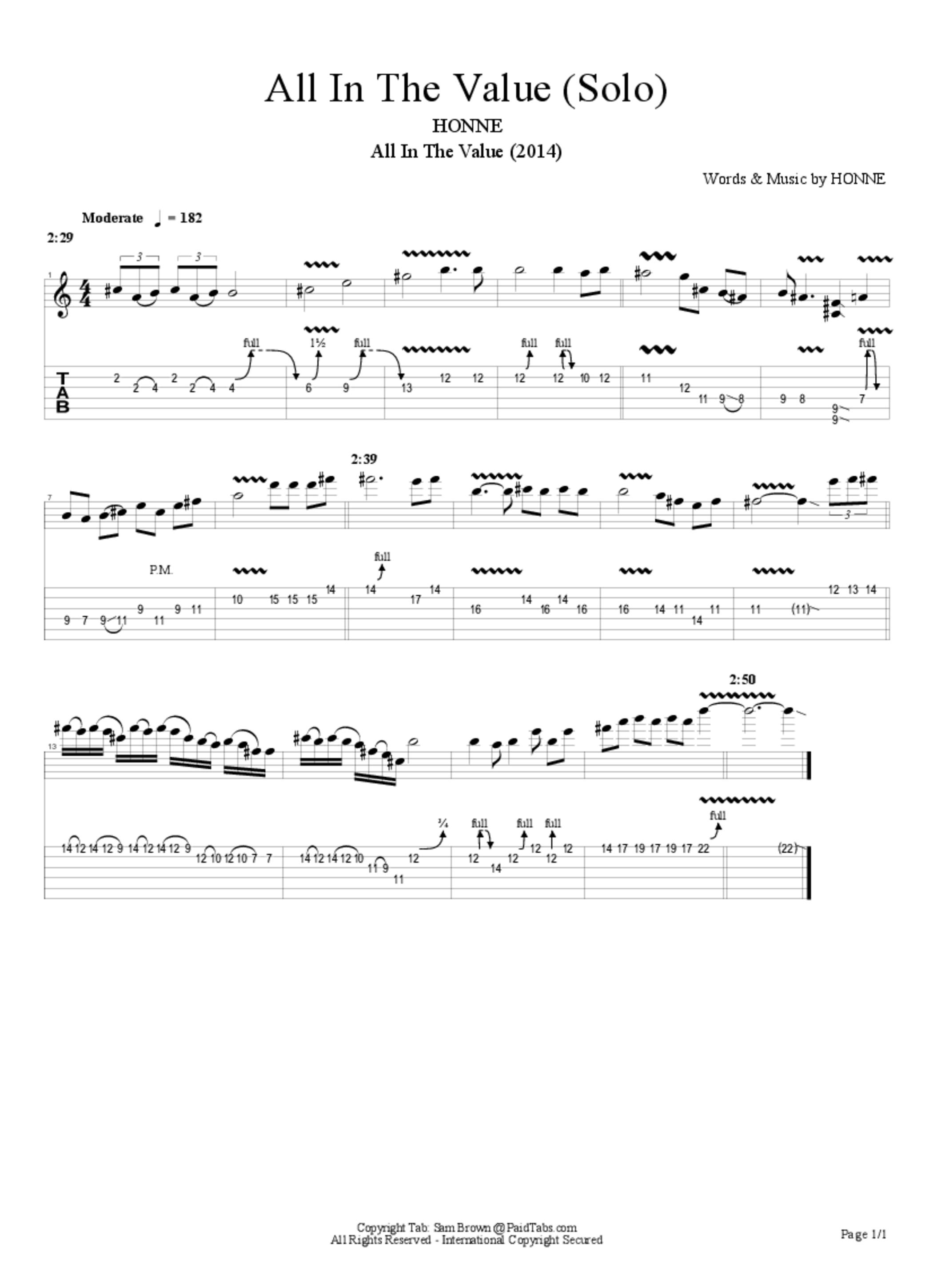 PDF Sample of Honne : All In The Value guitar tab & chords by BBC Introducing In The West.