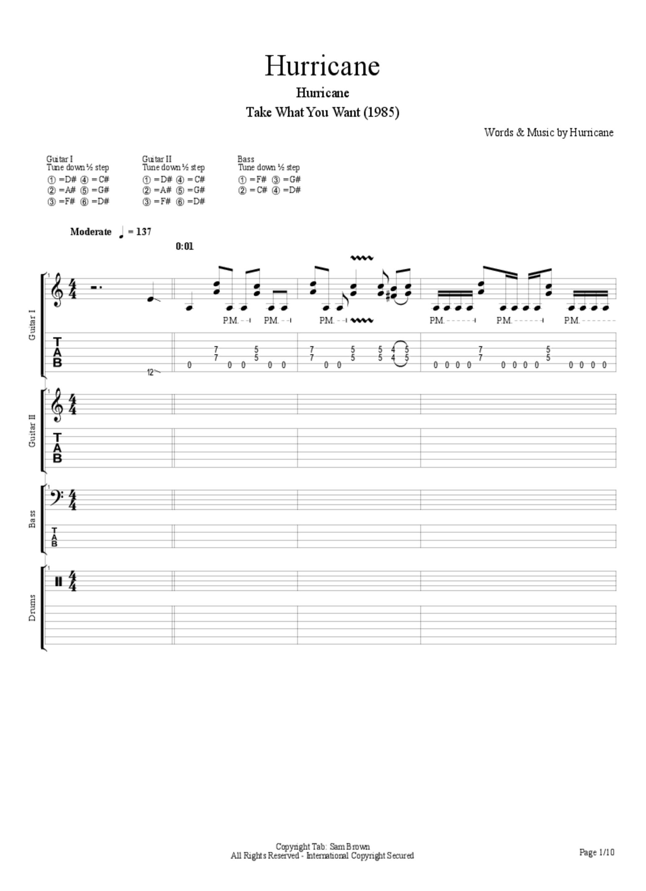 PDF Sample of Hurricane - Hurricane (1985) guitar tab & chords by Master Noise Present (Hard 'n' Heavy in 60fps).