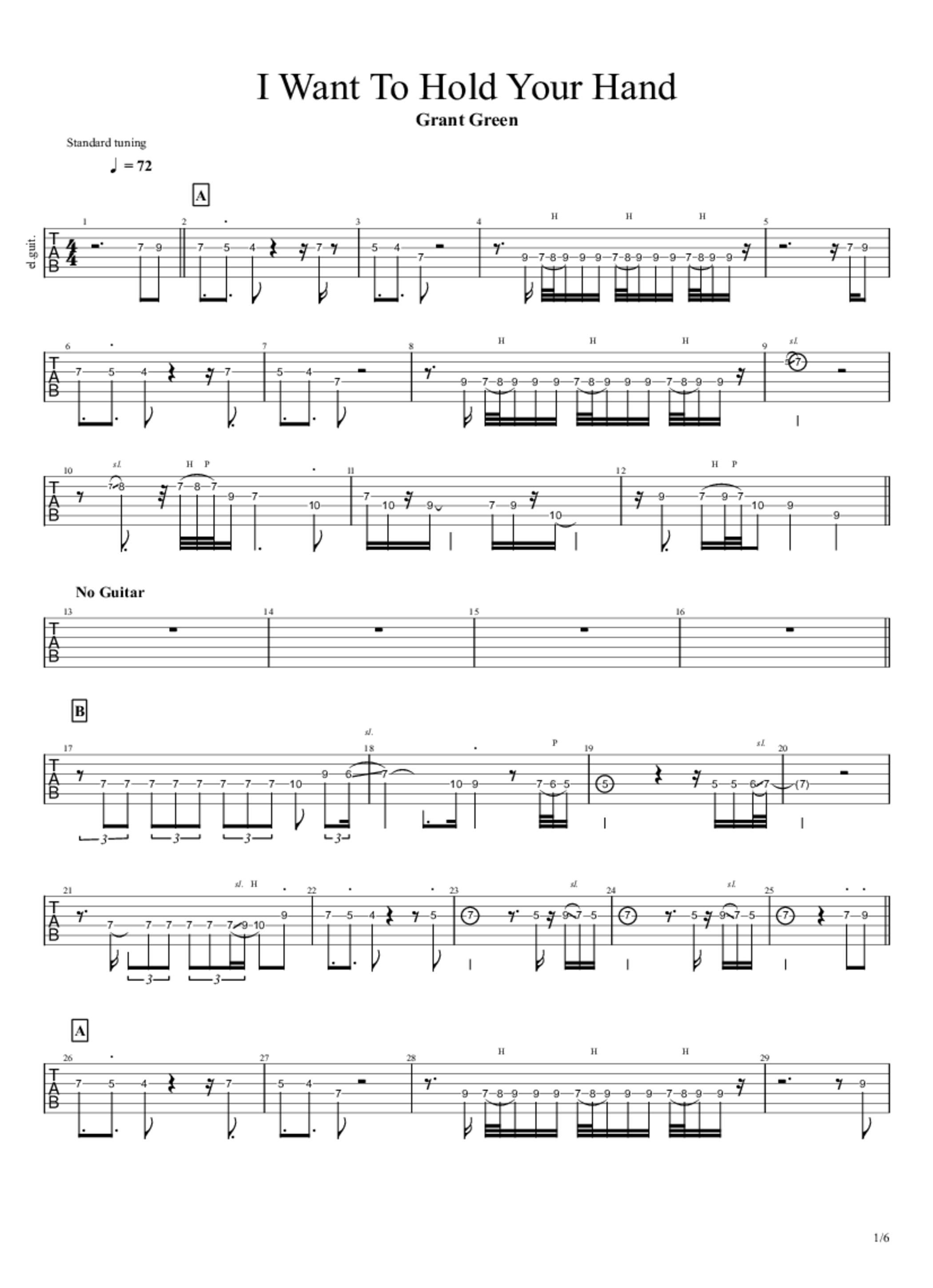 PDF Sample of I Want To Hold Your Hand guitar tab & chords by Grant Green - Topic.