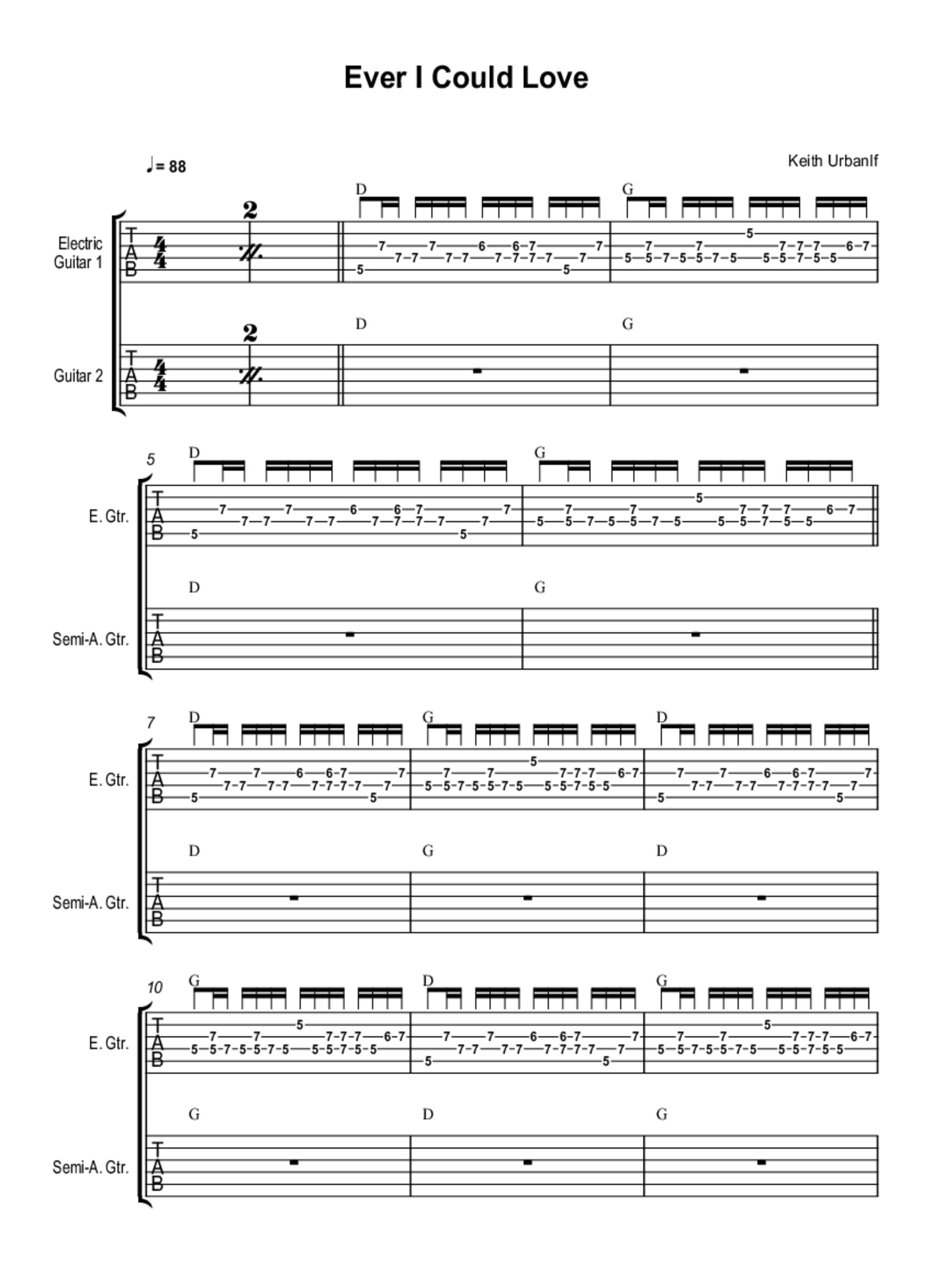 PDF Sample of If Ever I Could Love guitar tab & chords by Keith Urban - Topic.