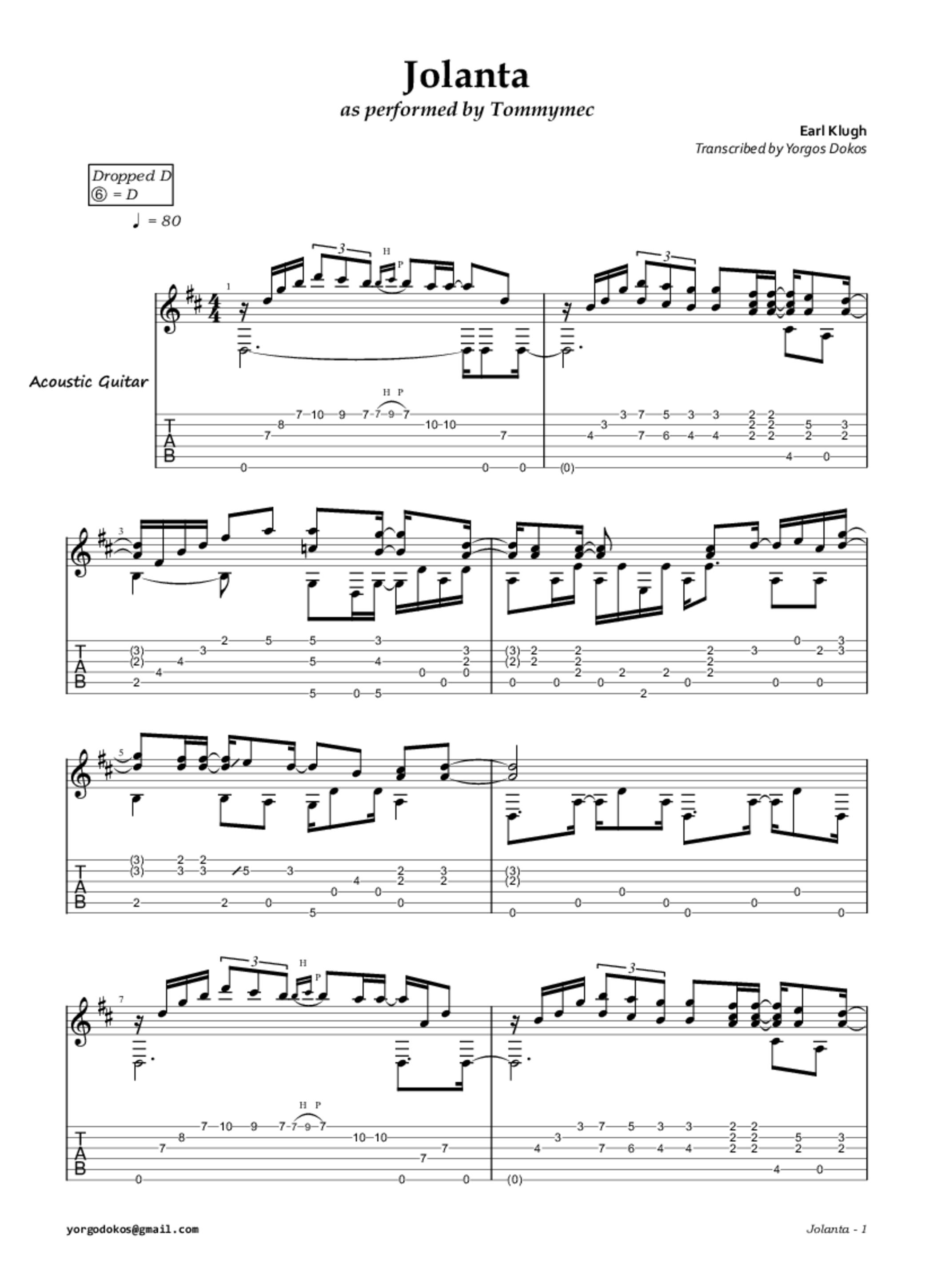 PDF Sample of 'Jolanta' written by Earl Klugh - performed by Tommymec guitar tab & chords by Tommymec.