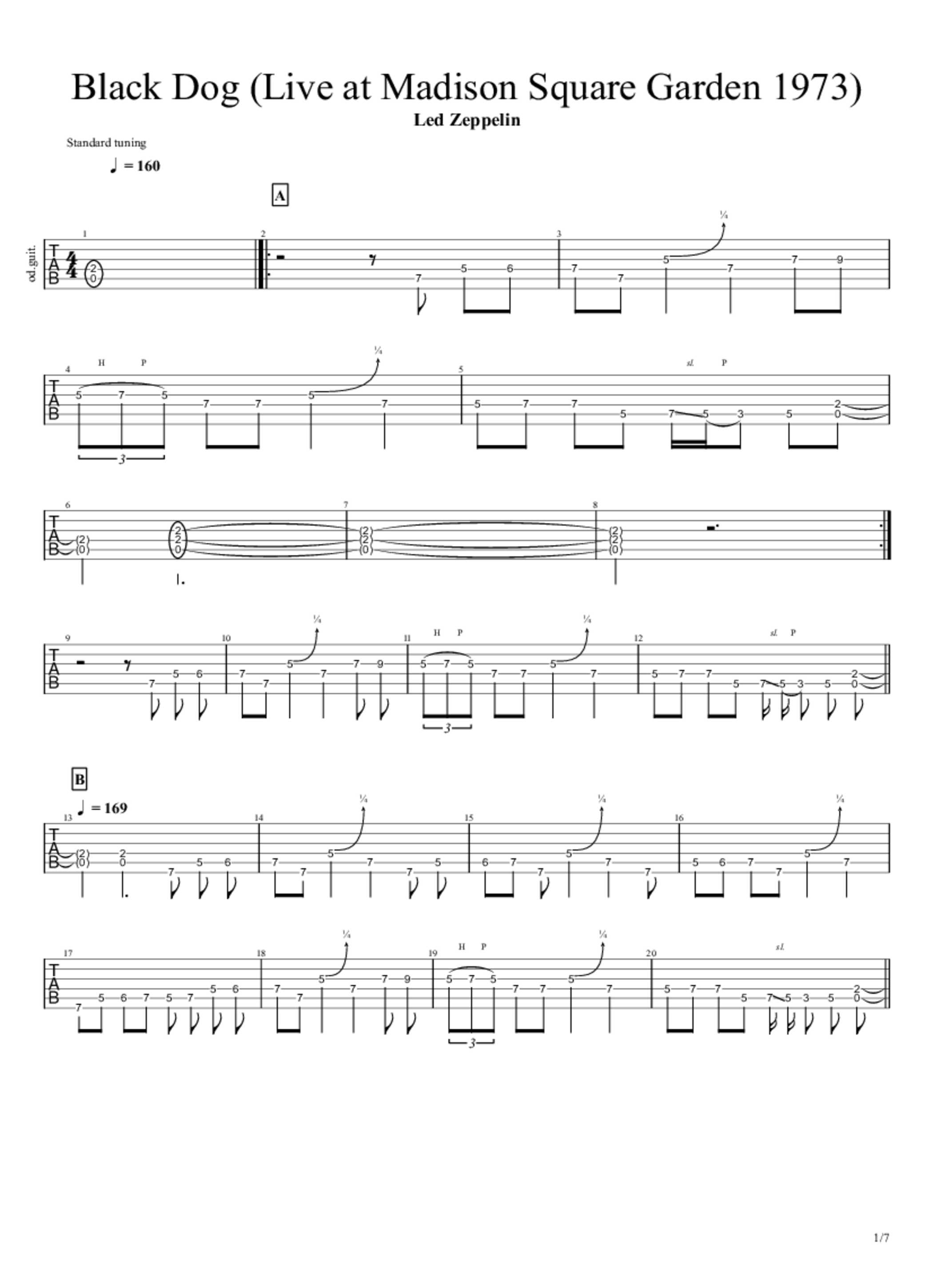 PDF Sample of Led Zeppelin - Black Dog (Live at Madison Square Garden 1973) (Official Video) guitar tab & chords by Led Zeppelin.