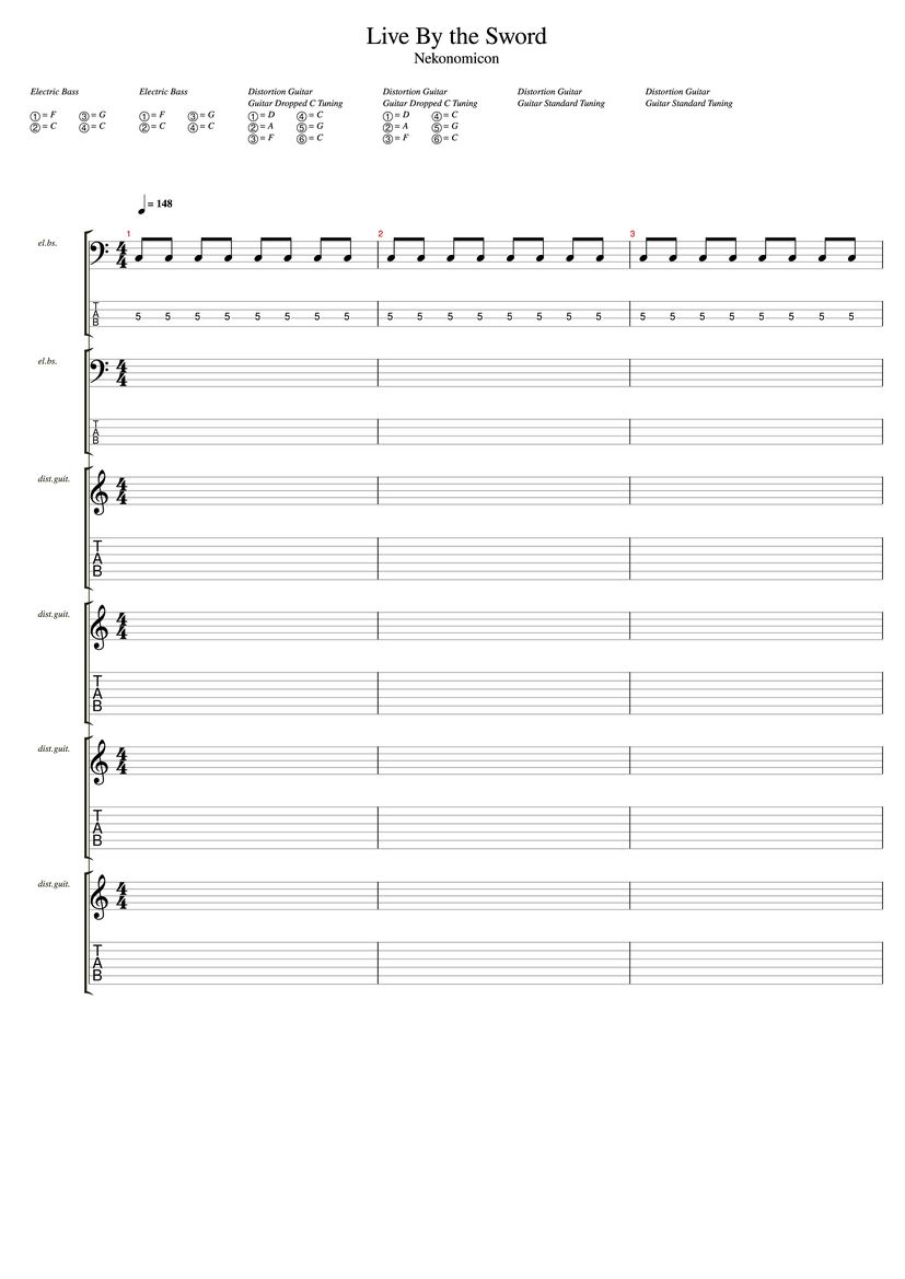 PDF Sample of Live by the Sword feat. Craig Cairns guitar tab & chords by Nekonomicon.