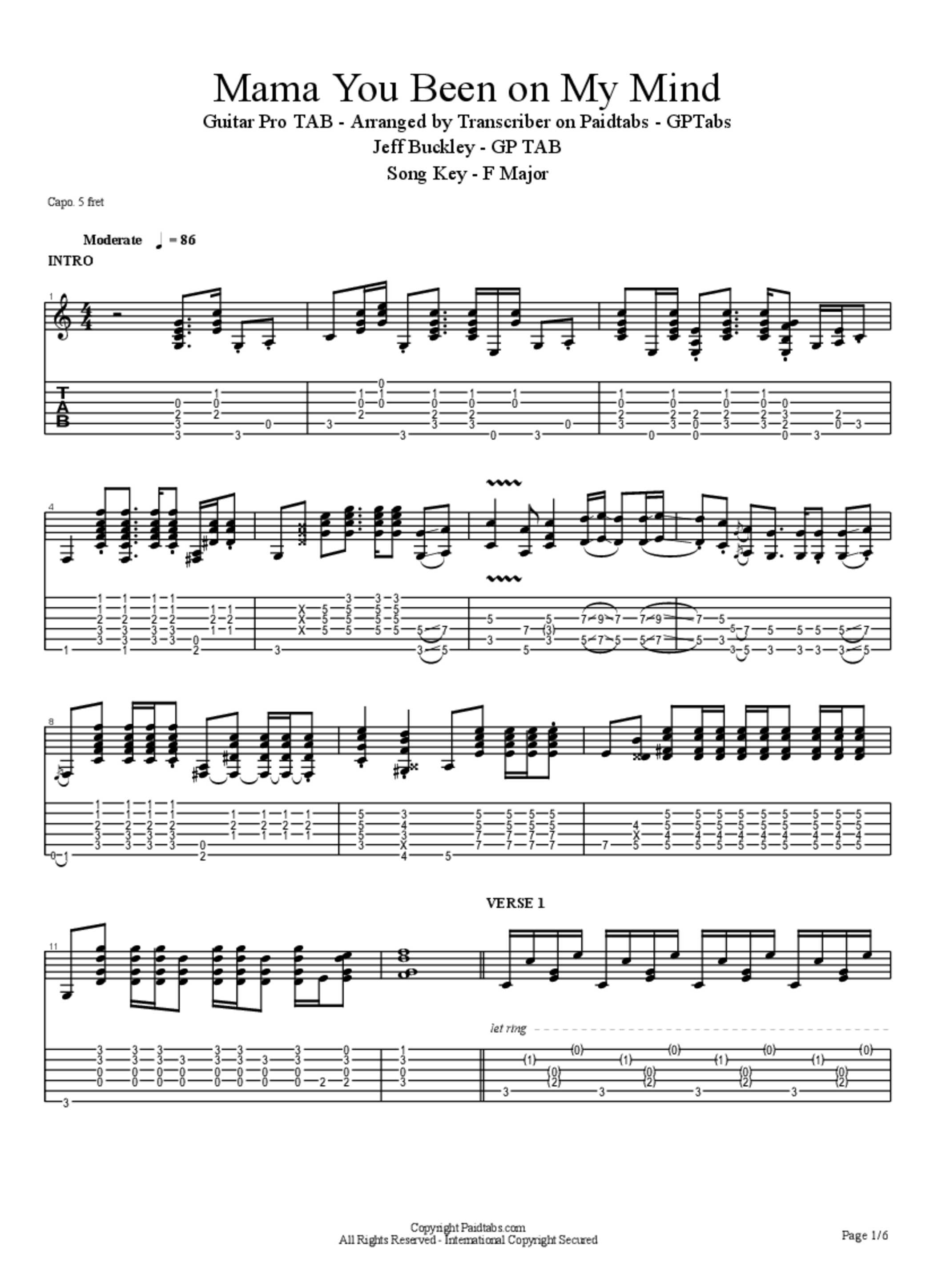 PDF Sample of Mama, You Been on My Mind (Studio Outtake - 1993) guitar tab & chords by Jeff Buckley - Topic.