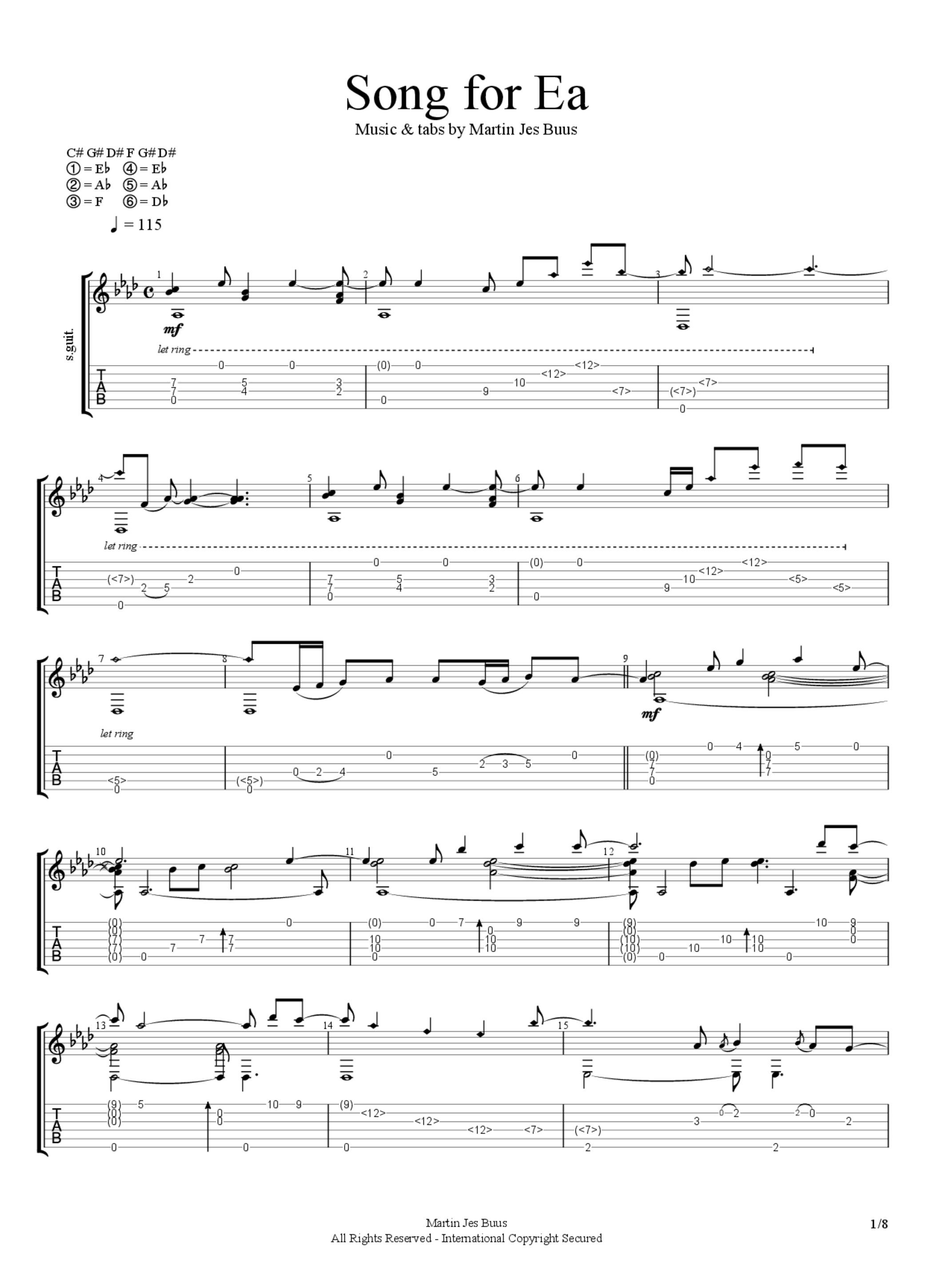 PDF Sample of Martin Jes Buus - Song for Ea (Original) guitar tab & chords by Martin Jes Buus.