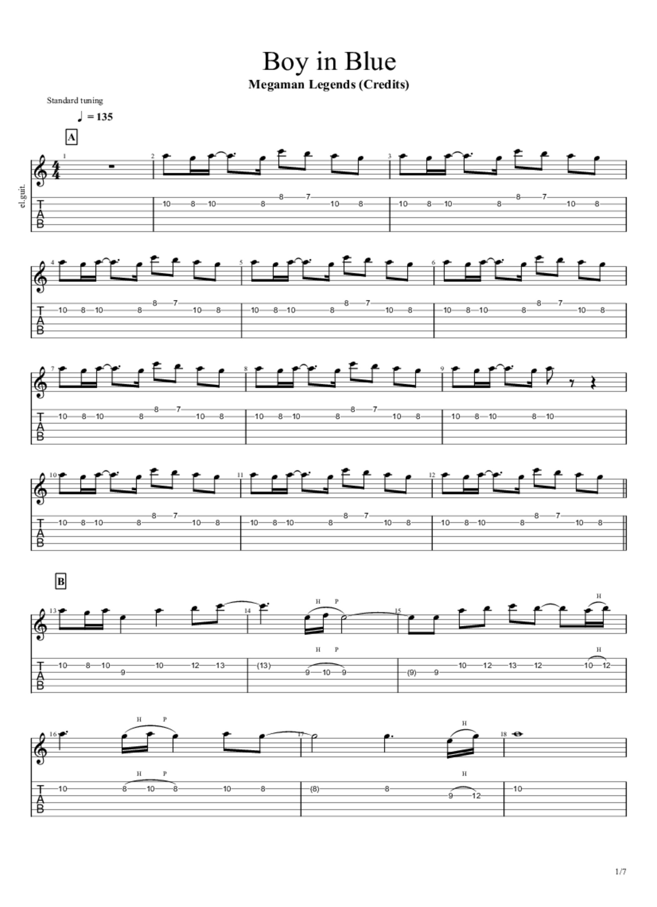 PDF Sample of Megaman Legends Credits (Boy in Blue) guitar tab & chords by TagBigDog7.