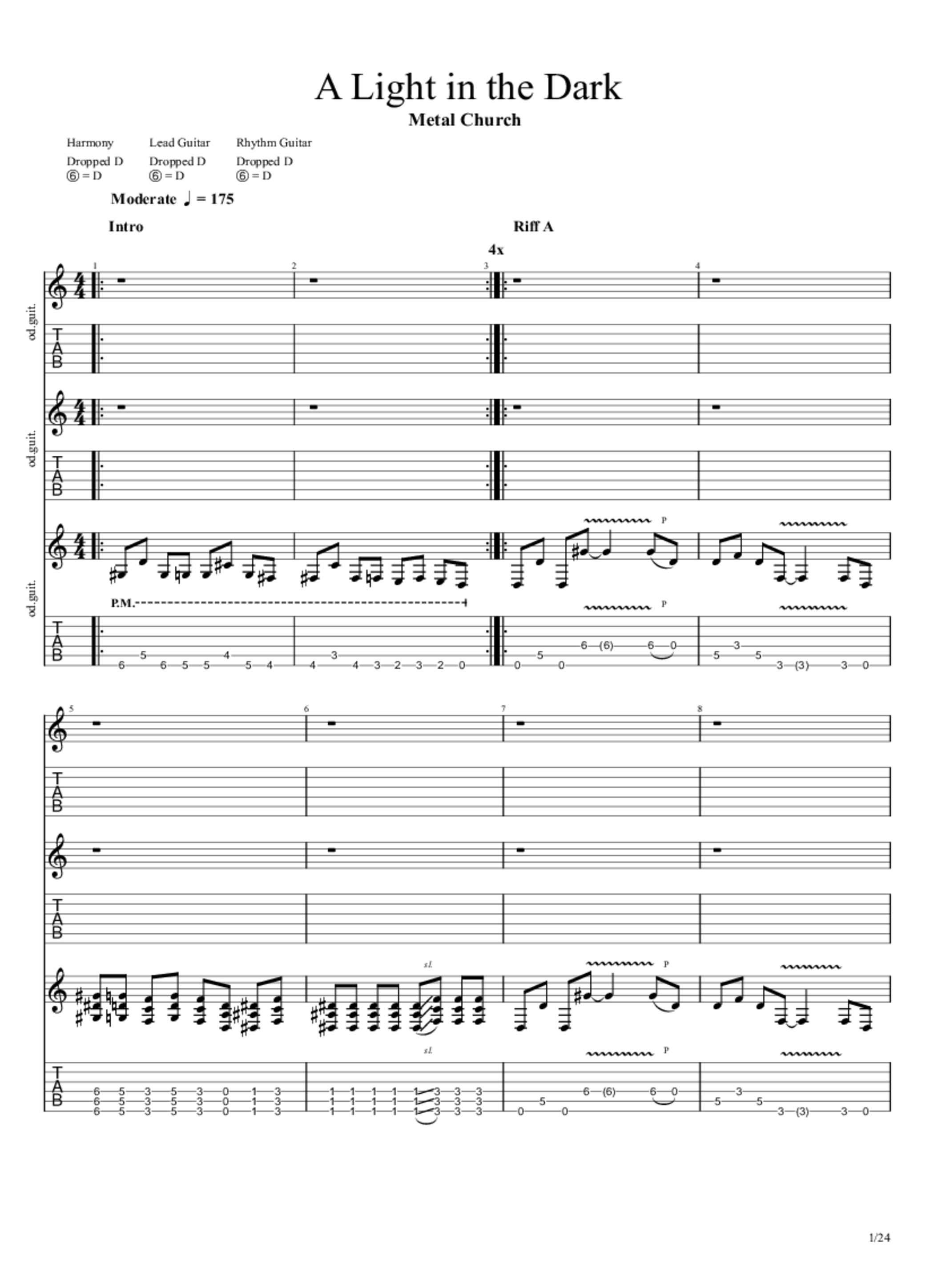 PDF Sample of Metal Church - A light in the dark guitar tab & chords by Naddele12.