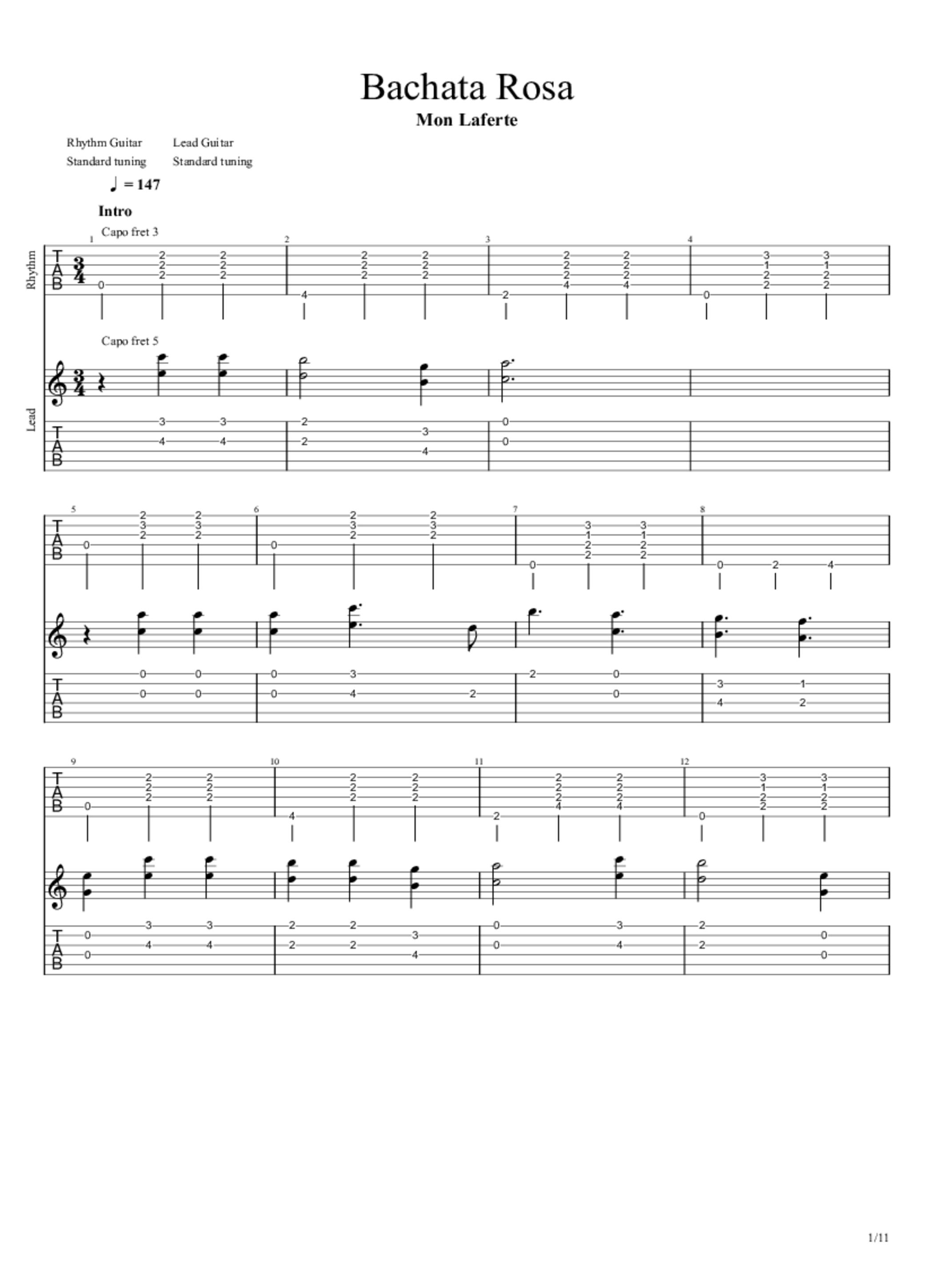 PDF Sample of Mon Laferte - Bachata Rosa guitar tab & chords by Juguito De Mon Laferte.