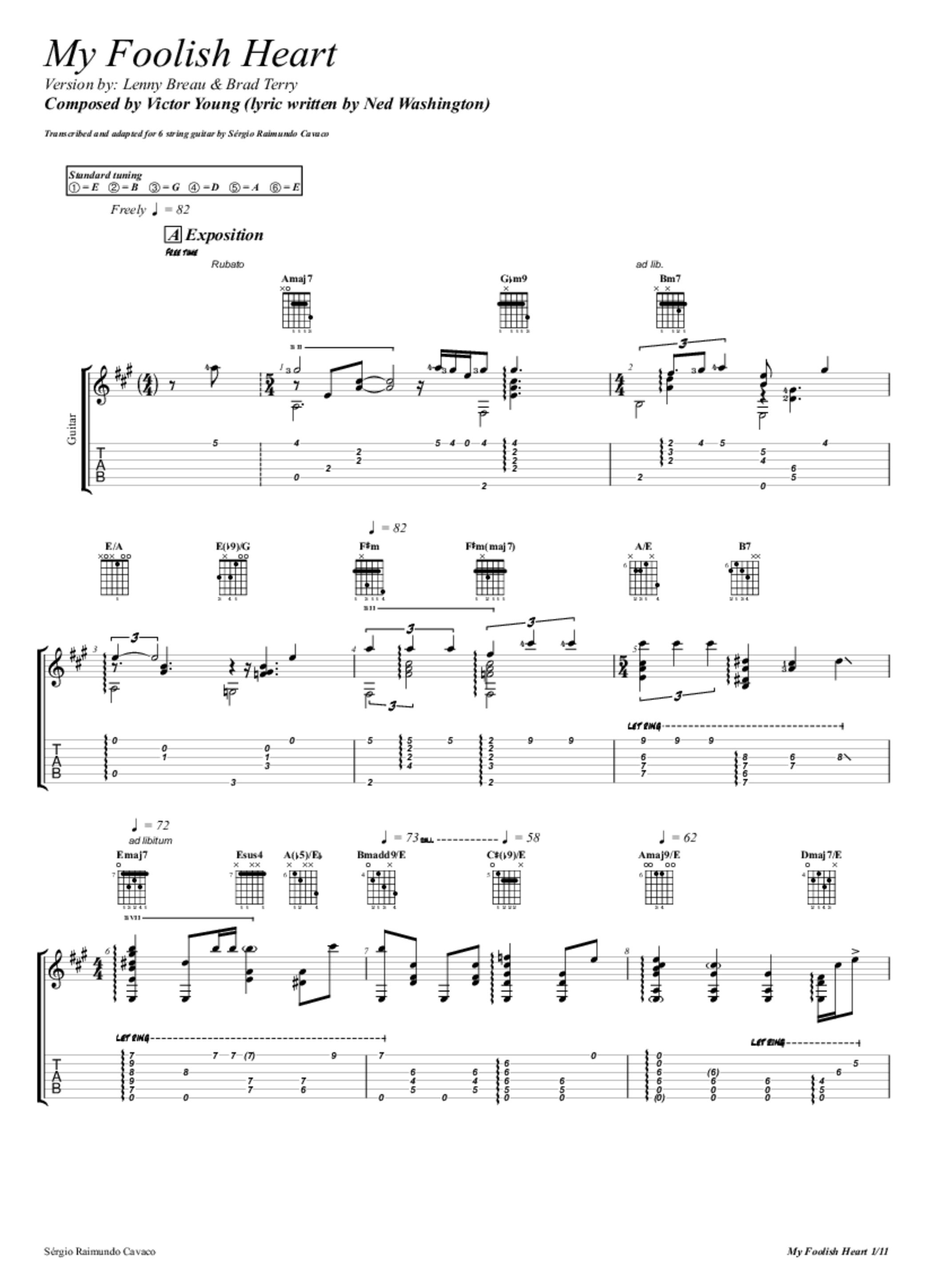 PDF Sample of My Foolish Heart guitar tab & chords by Lenny Breau & Brad Terry.