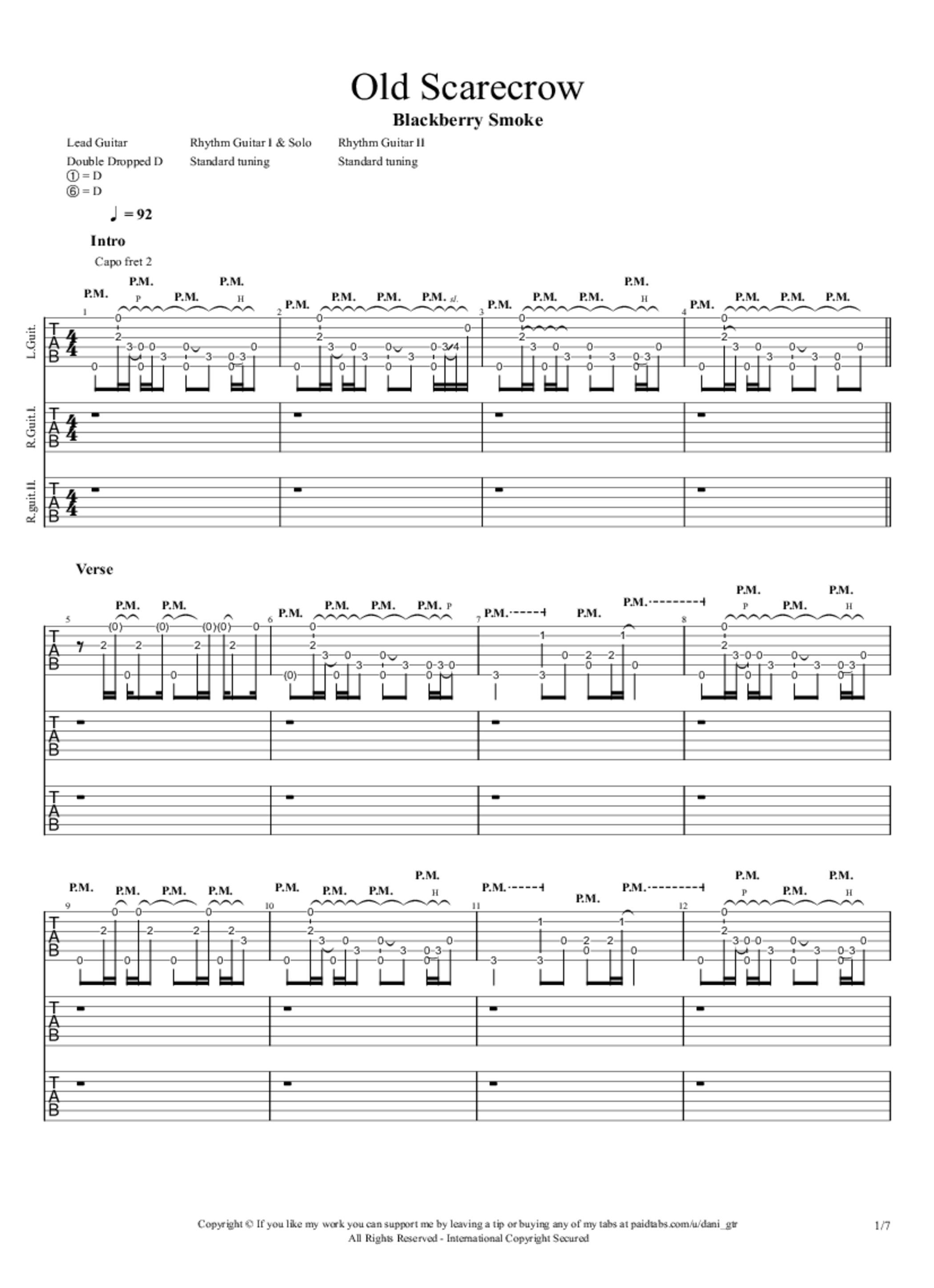 PDF Sample of Old Scarecrow guitar tab & chords by Blackberry Smoke - Topic.