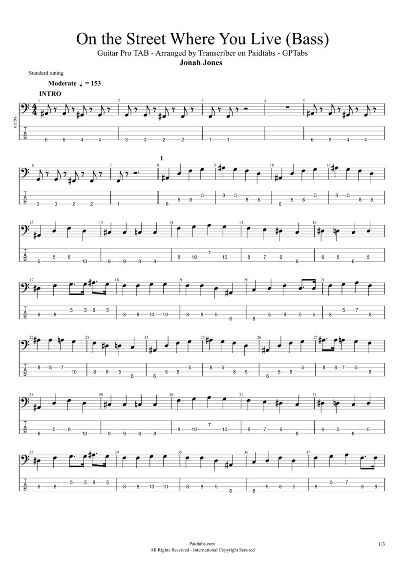 PDF Sample of On the Street Where You Live - Jonah Jones guitar tab & chords by Goldilips.