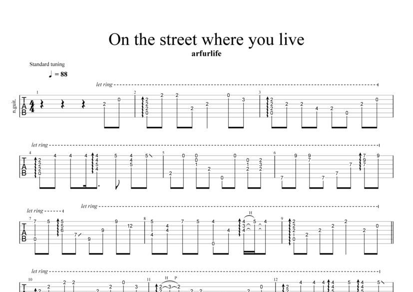 PDF Sample of On the street where you live / classical guitar solo guitar tab & chords by arfurlife.
