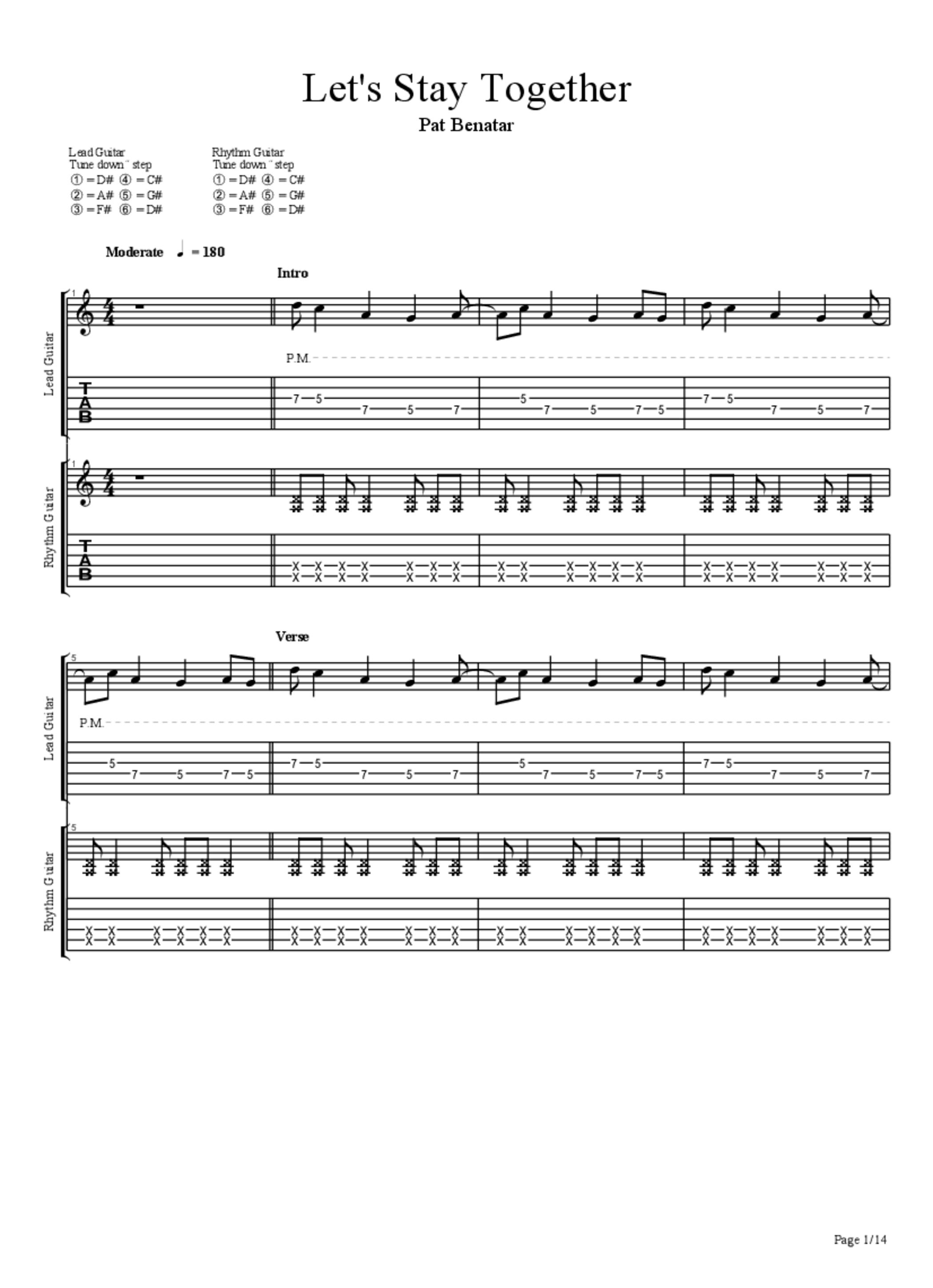 PDF Sample of Pat Benatar - Let's Stay Together guitar tab & chords by Stiggy333.