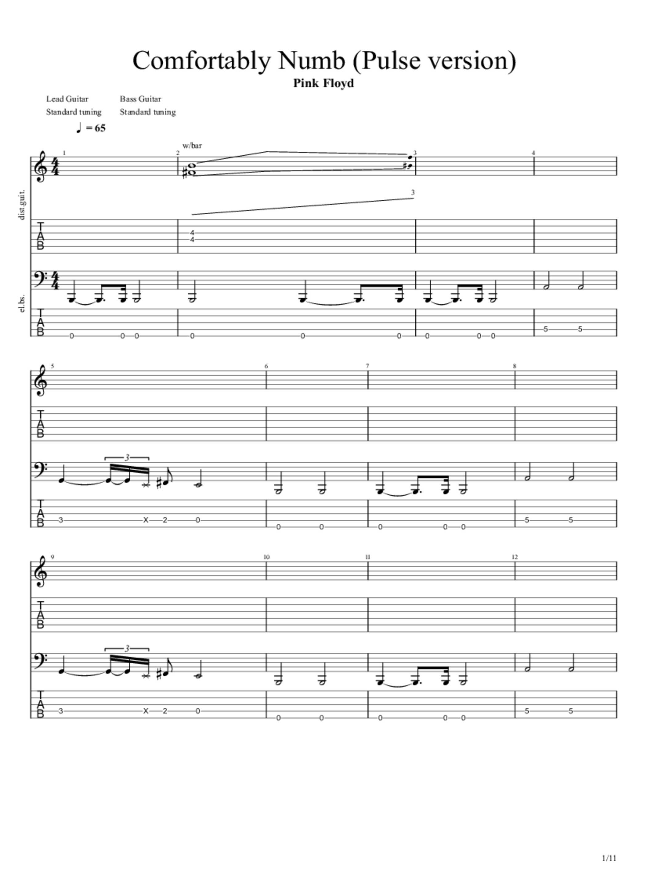 PDF Sample of Pink Floyd - Comfortably Numb - pulse concert performance 1994 guitar tab & chords by i din.