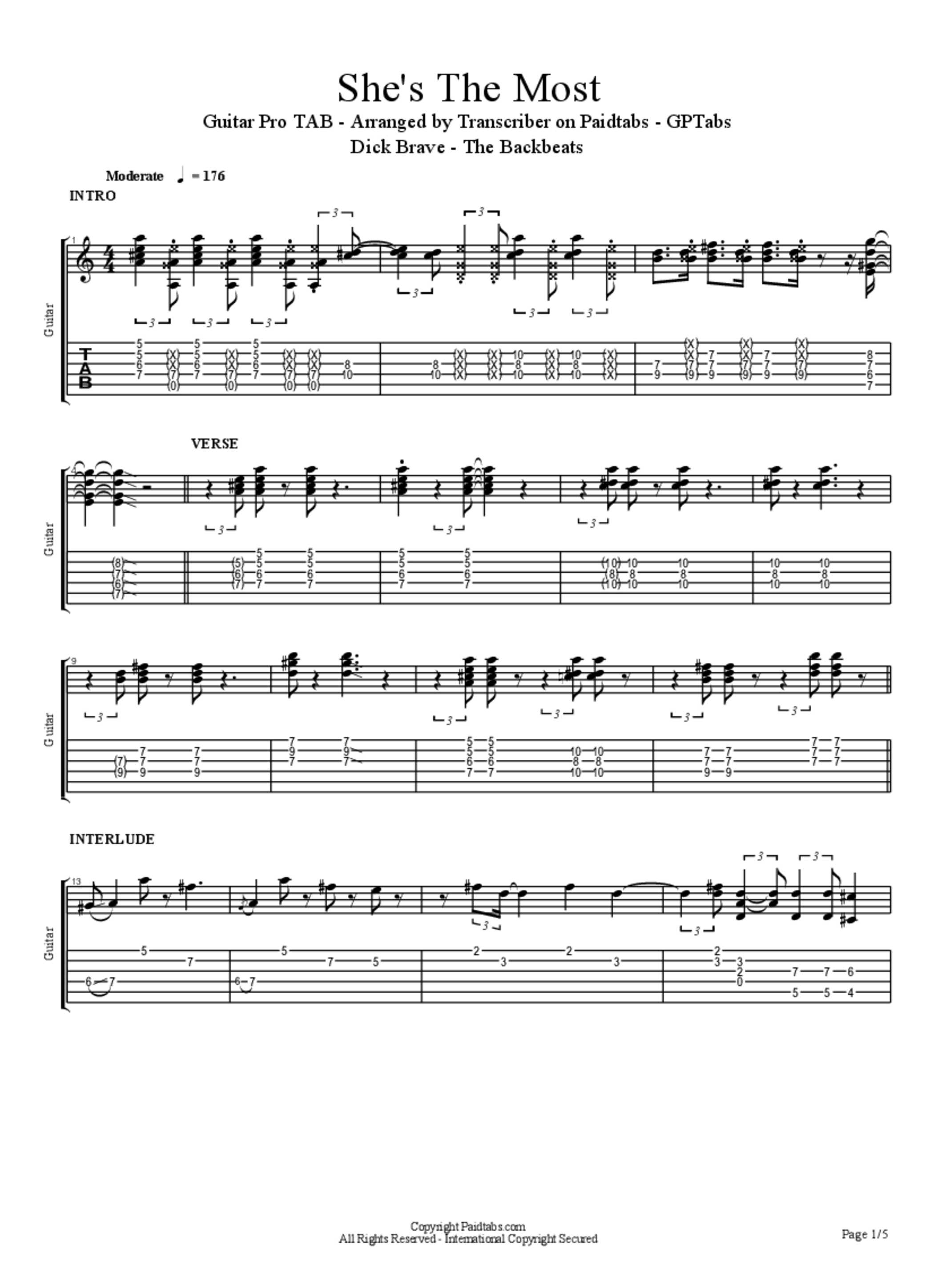 PDF Sample of She's the Most guitar tab & chords by Dick Brave and the Backbeats - Topic.