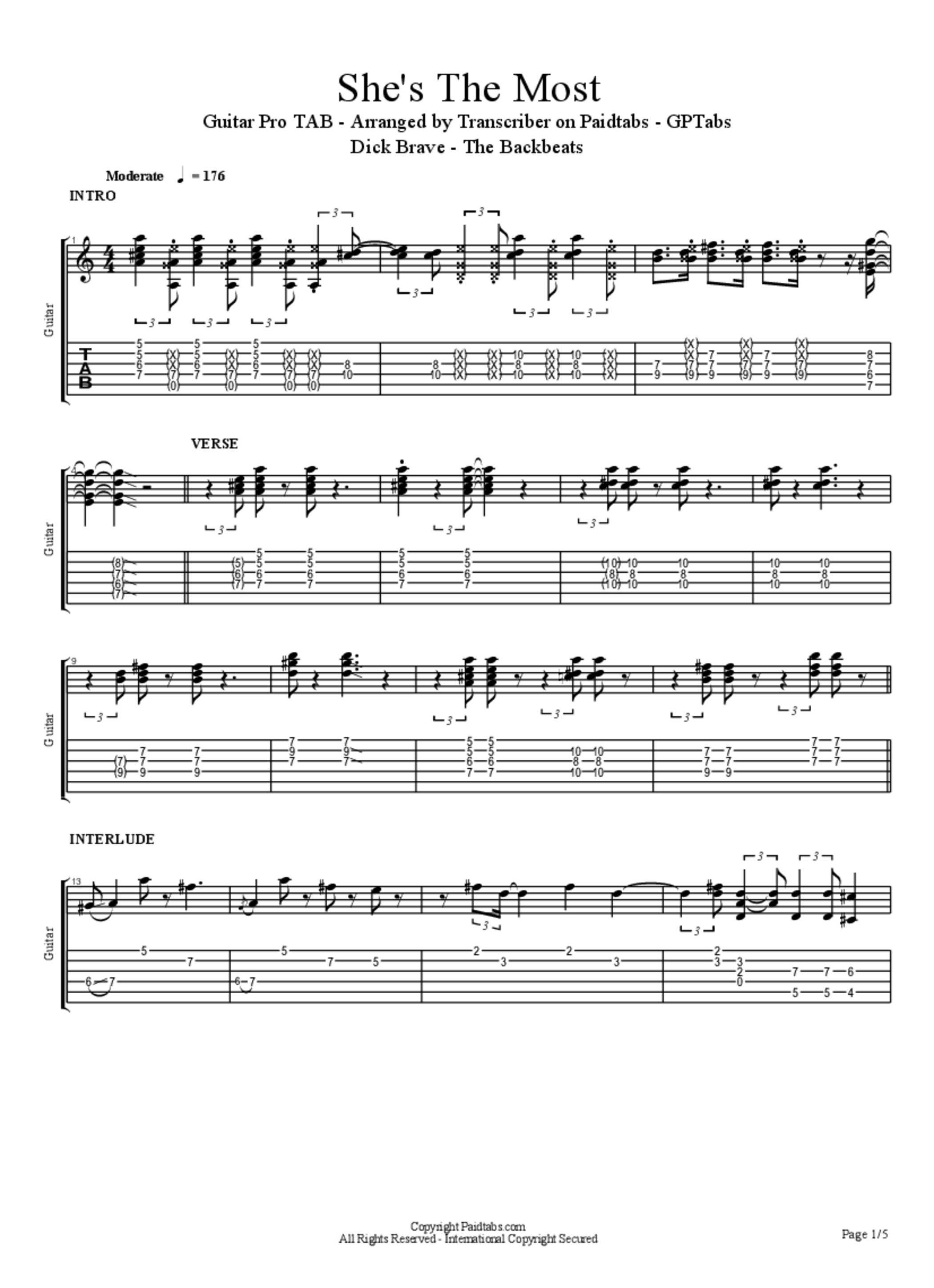 PDF Sample of She's the Most guitar tab & chords by Dick Brave and the Backbeats - Topic.