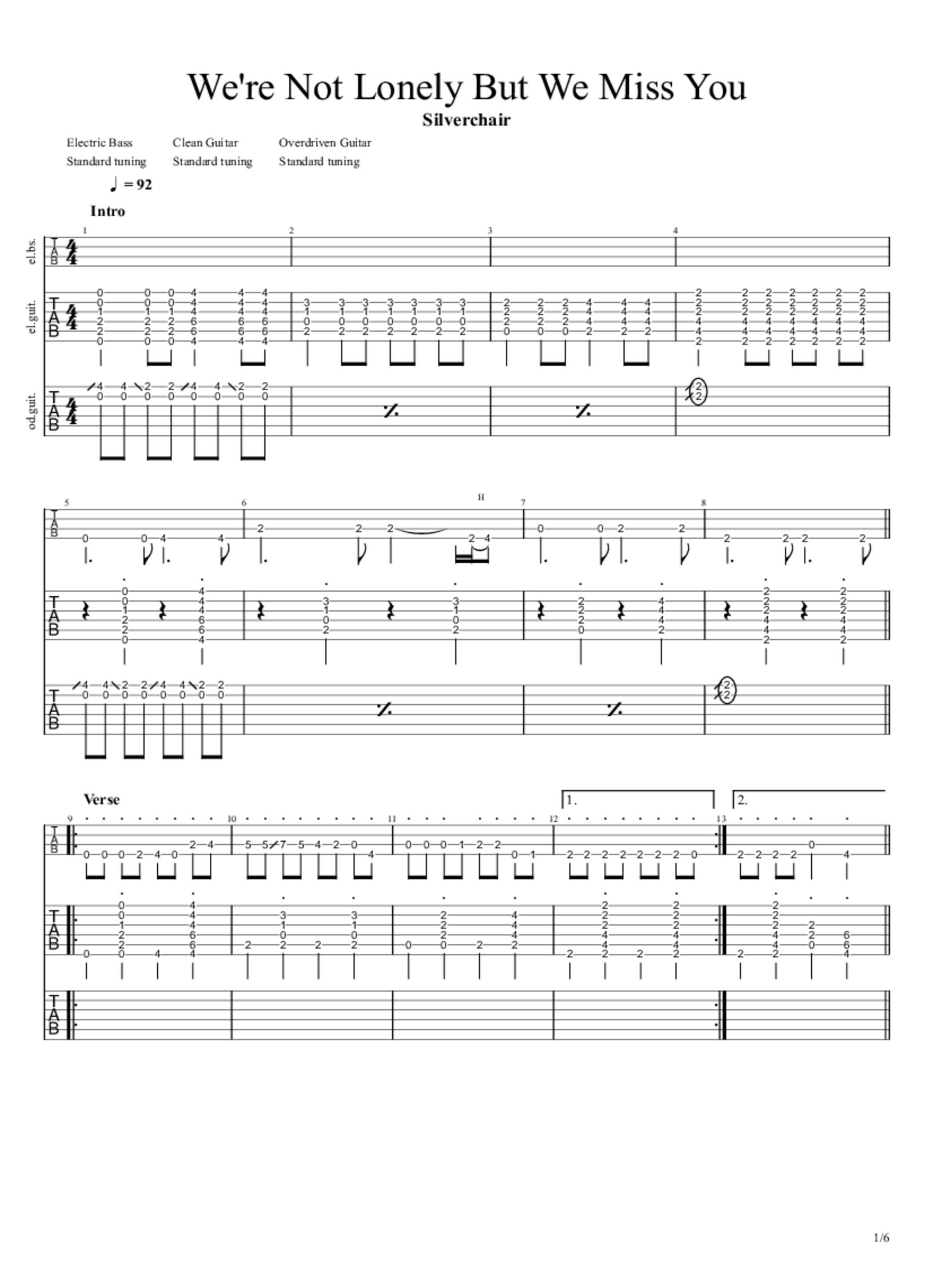 PDF Sample of Silverchair - We're Not Lonely But We Miss You (B-side) guitar tab & chords by demolishthemonkeys.