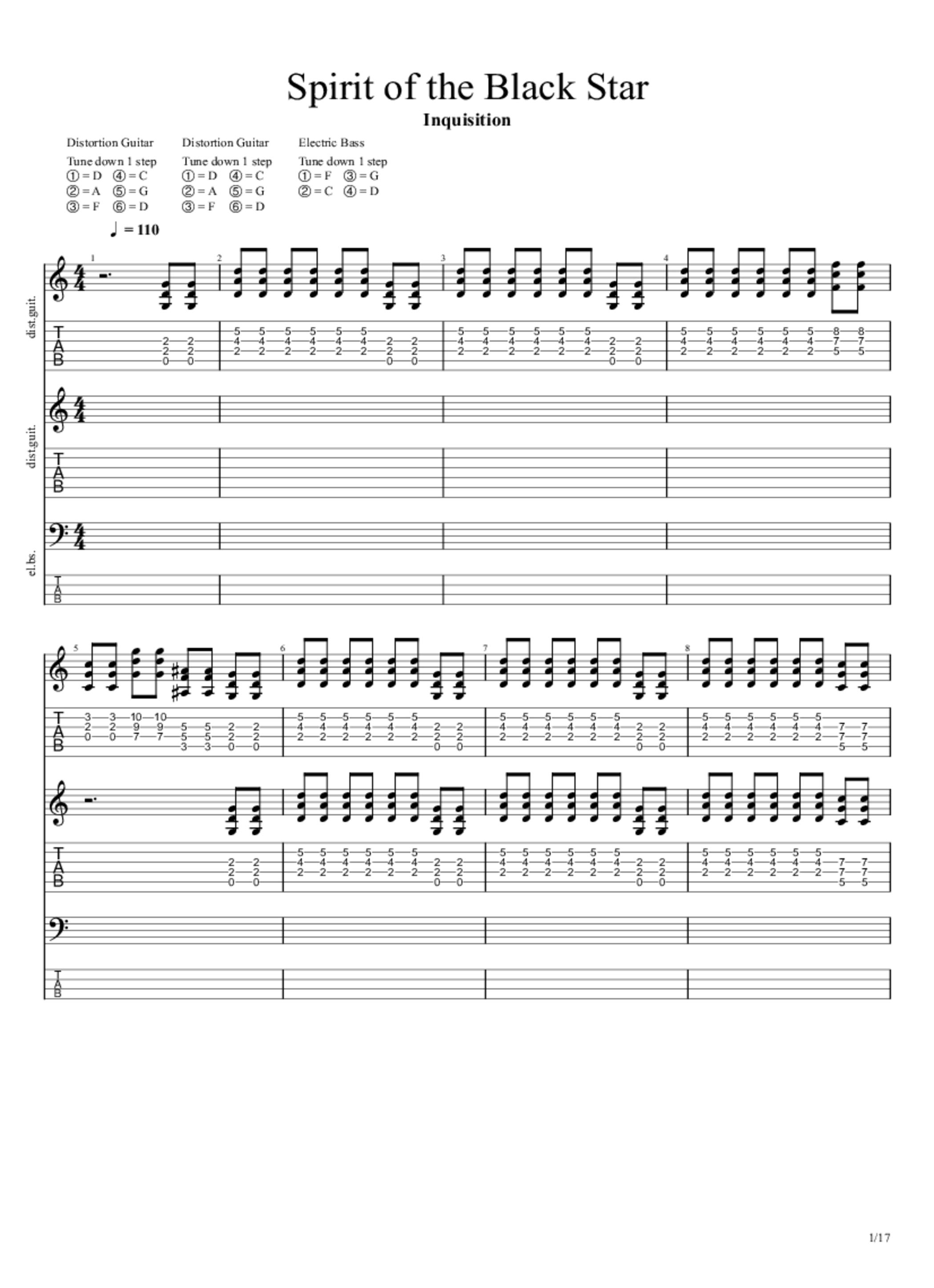 PDF Sample of Spirit of the Black Star guitar tab & chords by Inquisition - Topic.