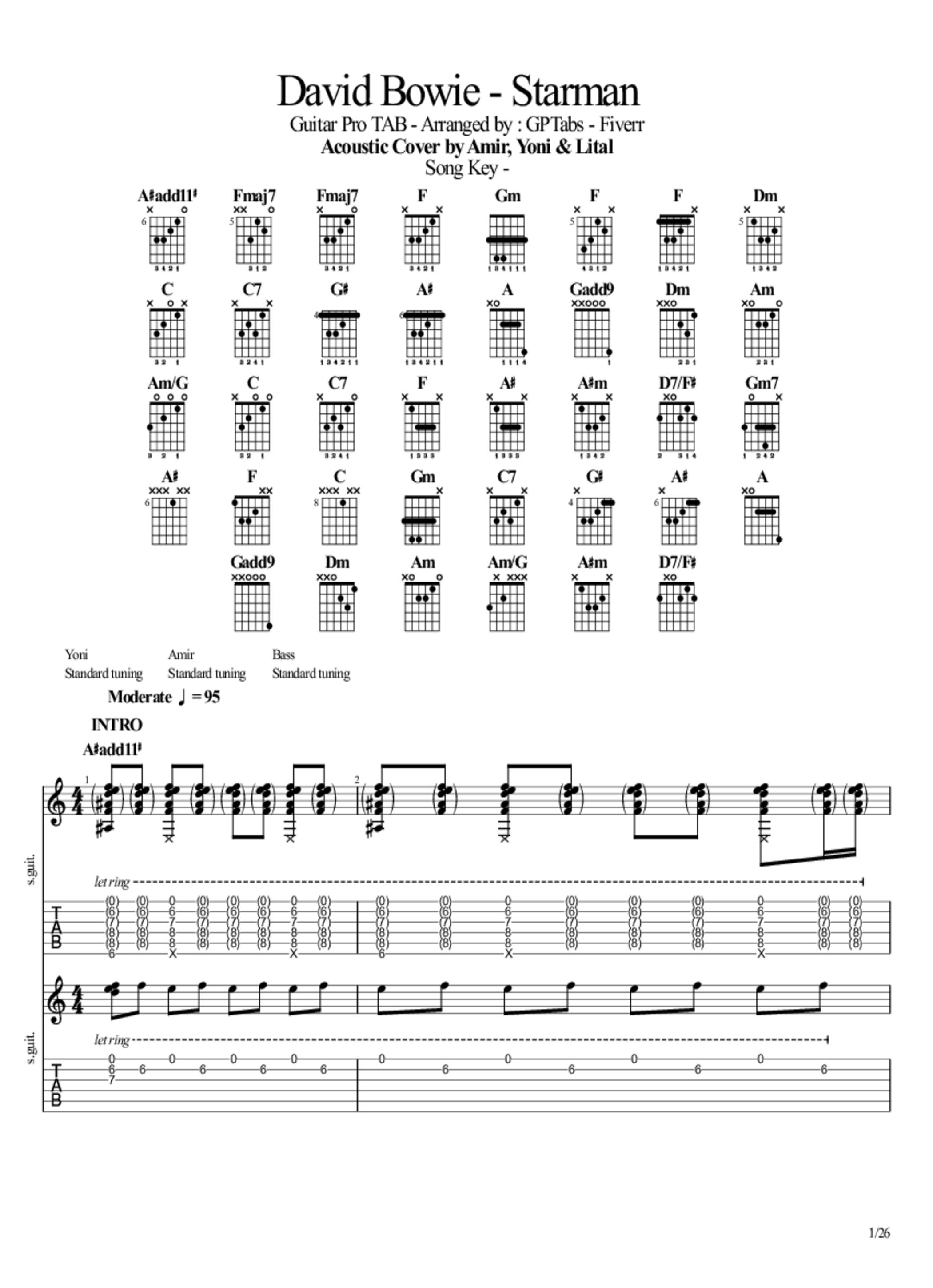 PDF Sample of Starman (David Bowie)- Acoustic Cover by Yoni, Amir & LItal (+Tabs) guitar tab & chords by Yoni Schlesinger.