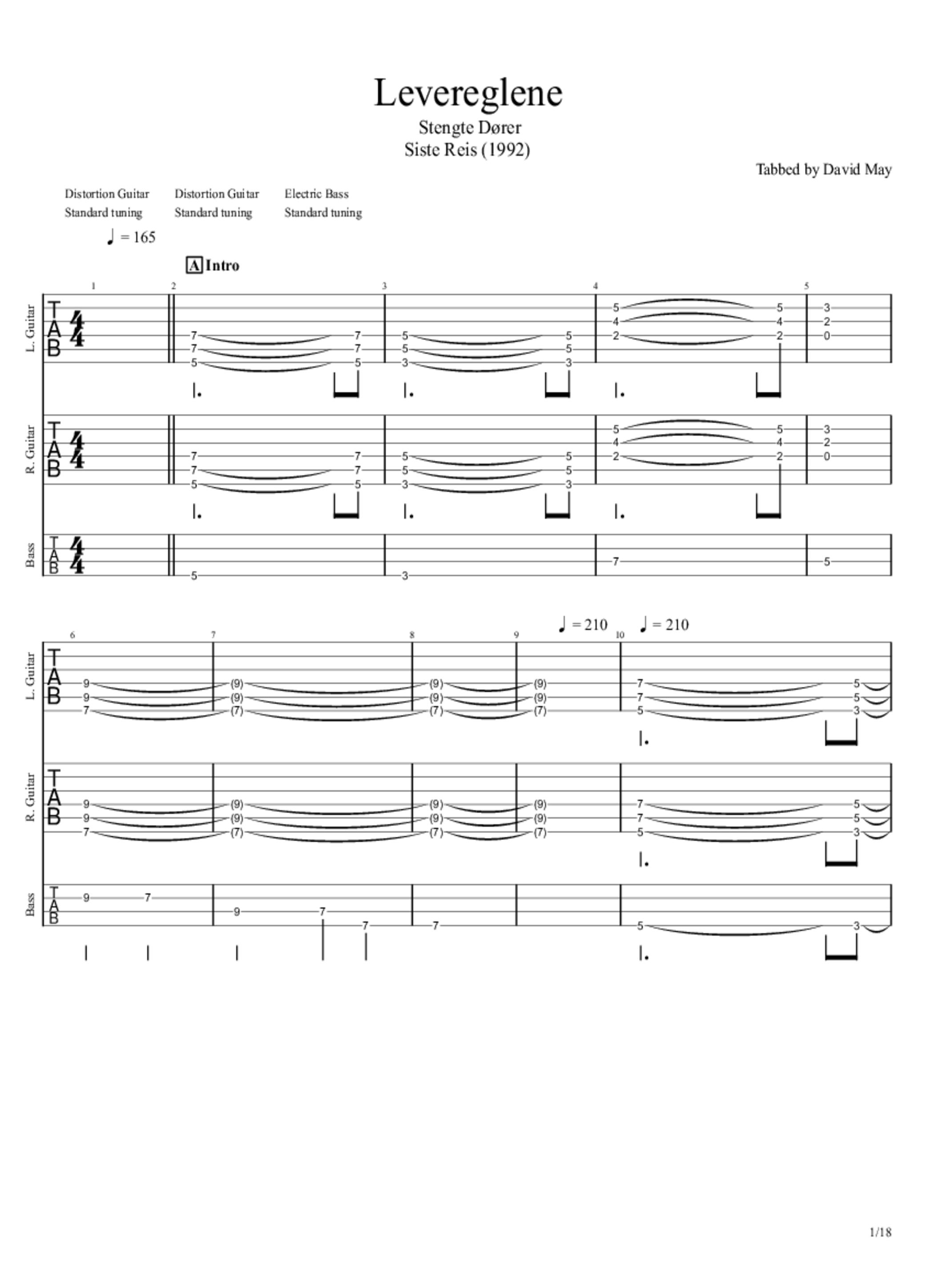 PDF Sample of Stengte Dører - Levereglene guitar tab & chords by JordiPunknRoll.