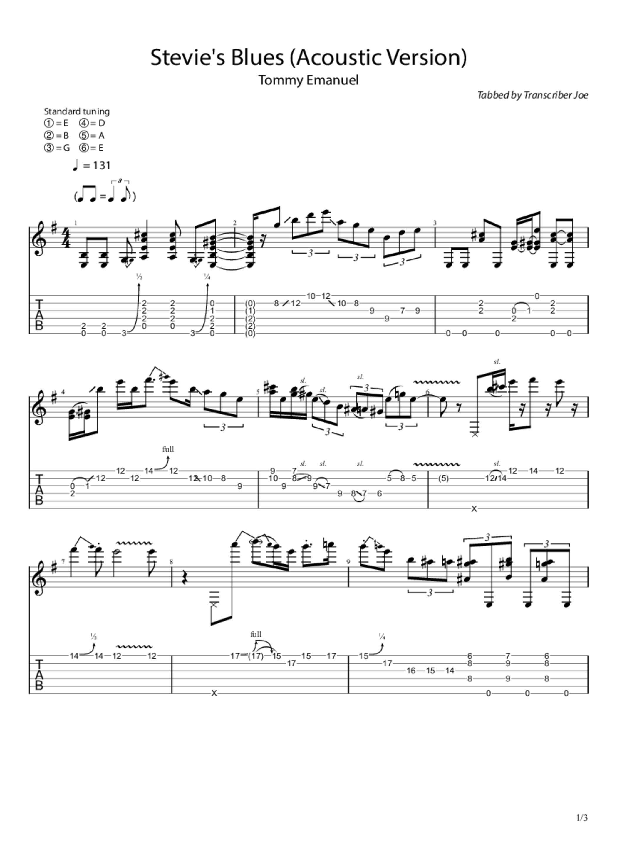 PDF Sample of Stevie's Blues (Acoustic Version) guitar tab & chords by Tommy Emmanuel - Topic.