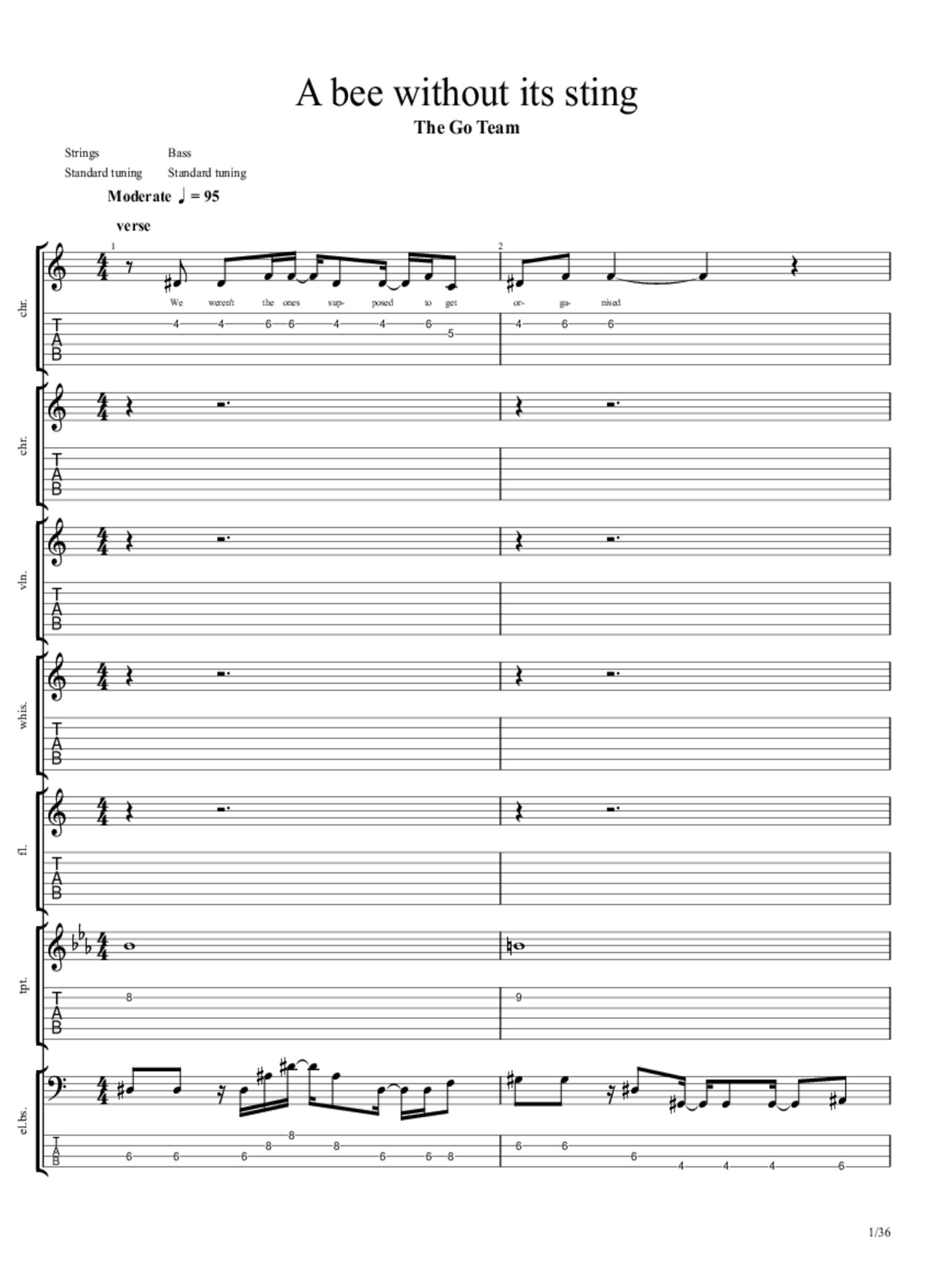 PDF Sample of The Go! Team - A Bee Without Its Sting (Official Video) guitar tab & chords by TheGoTeamVEVO.