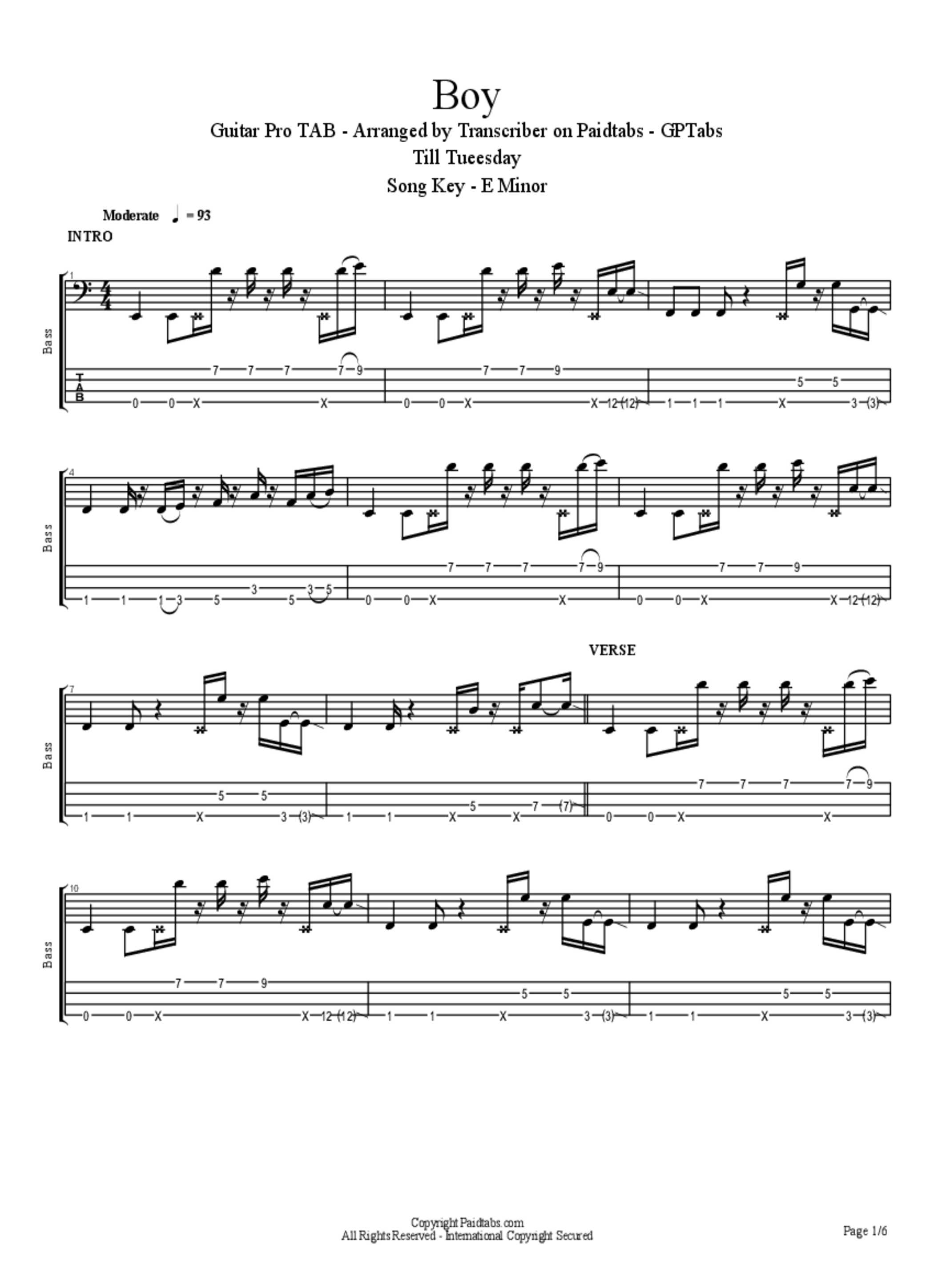 PDF Sample of Til Tuesday - Boy - 3/26/1986 - Ritz guitar tab & chords by Alt Rock on MV.