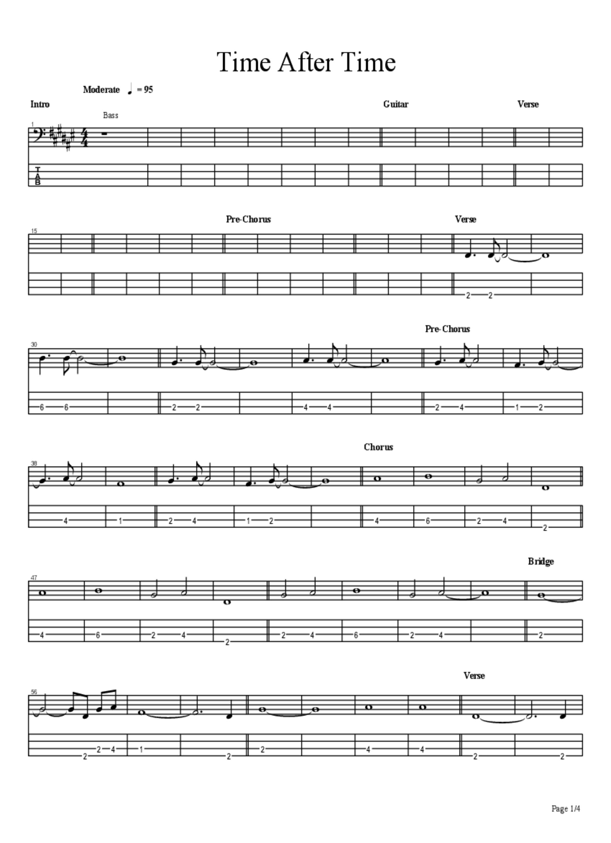 PDF Sample of Time After Time (Time After Time) guitar tab & chords by Various Artists - Topic.