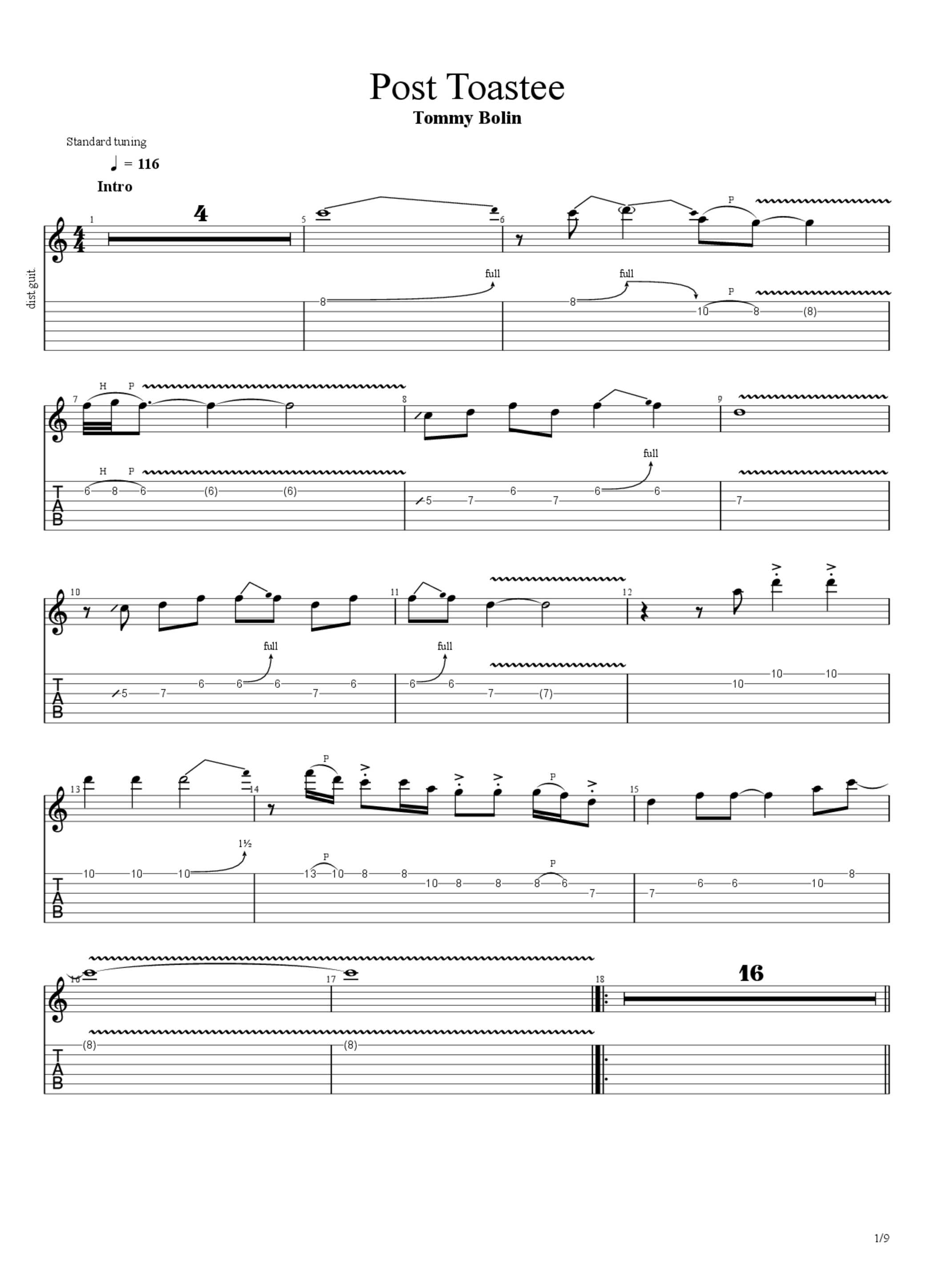 PDF Sample of Tommy Bolin - Post Toastee guitar tab & chords by AdamTensor.