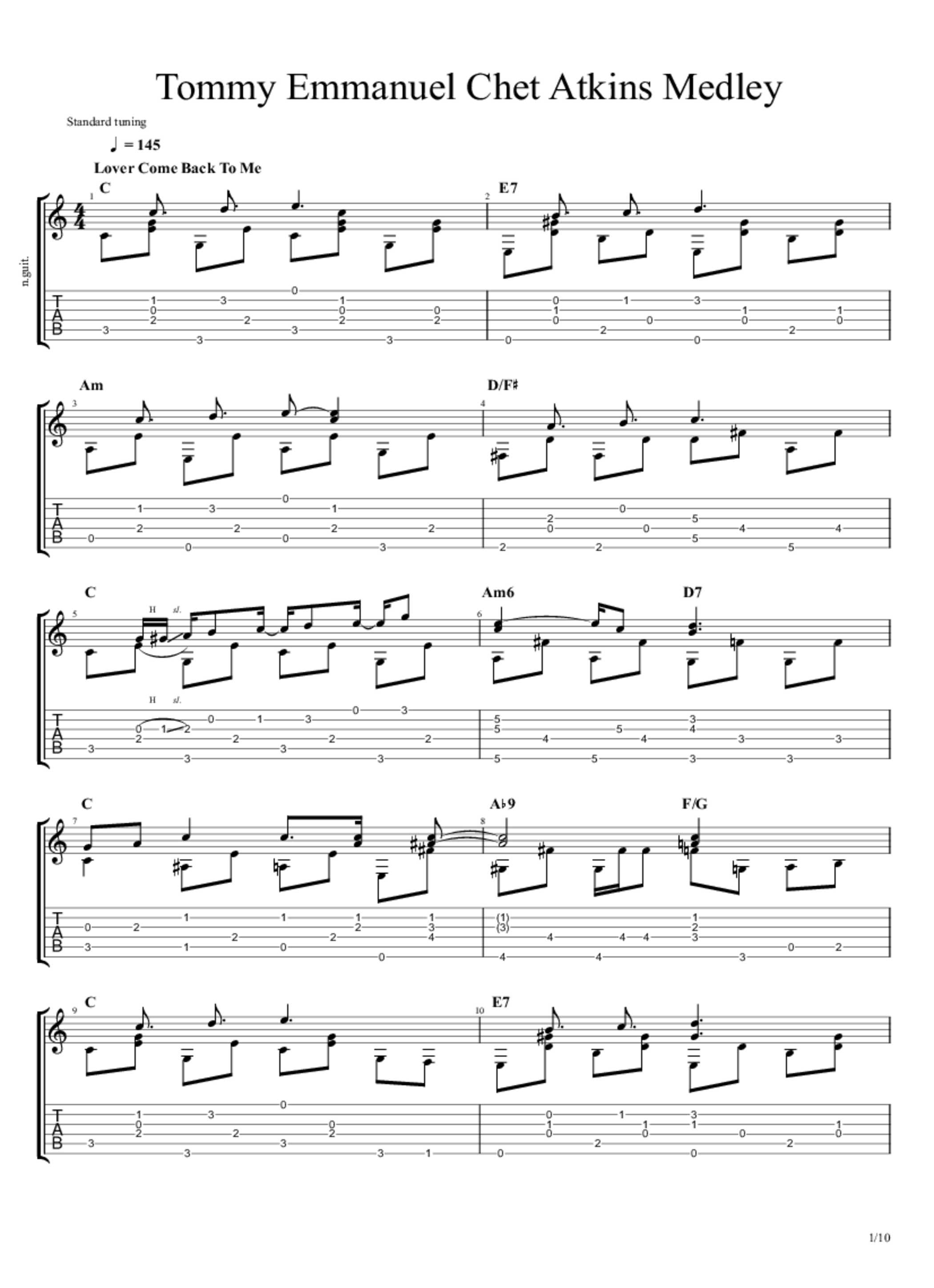 PDF Sample of Tommy Emmanuel Chet Atkins Medley guitar tab & chords by Ziyi Liew.