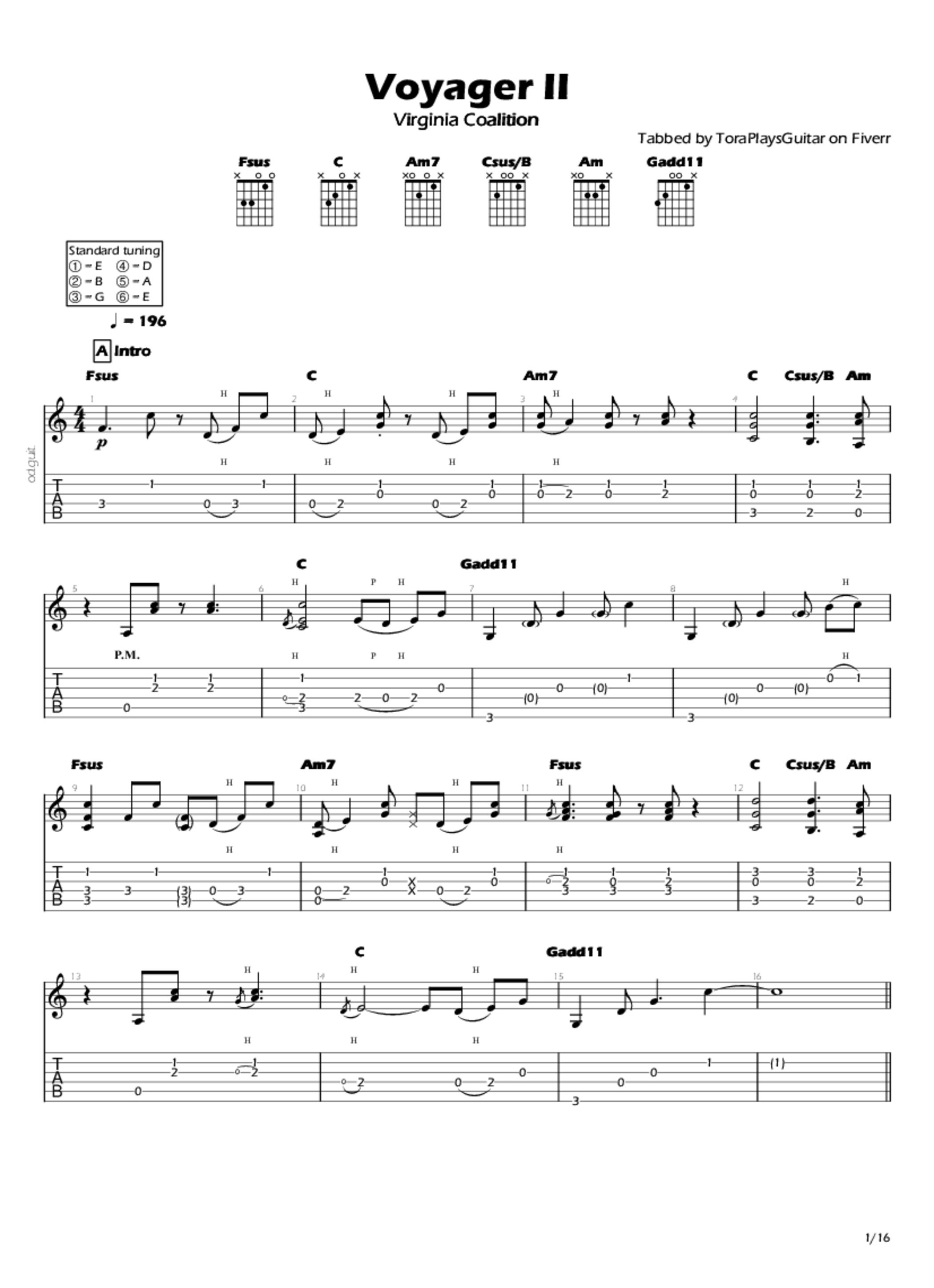 PDF Sample of Voyager II guitar tab & chords by Virginia Coalition - Topic.