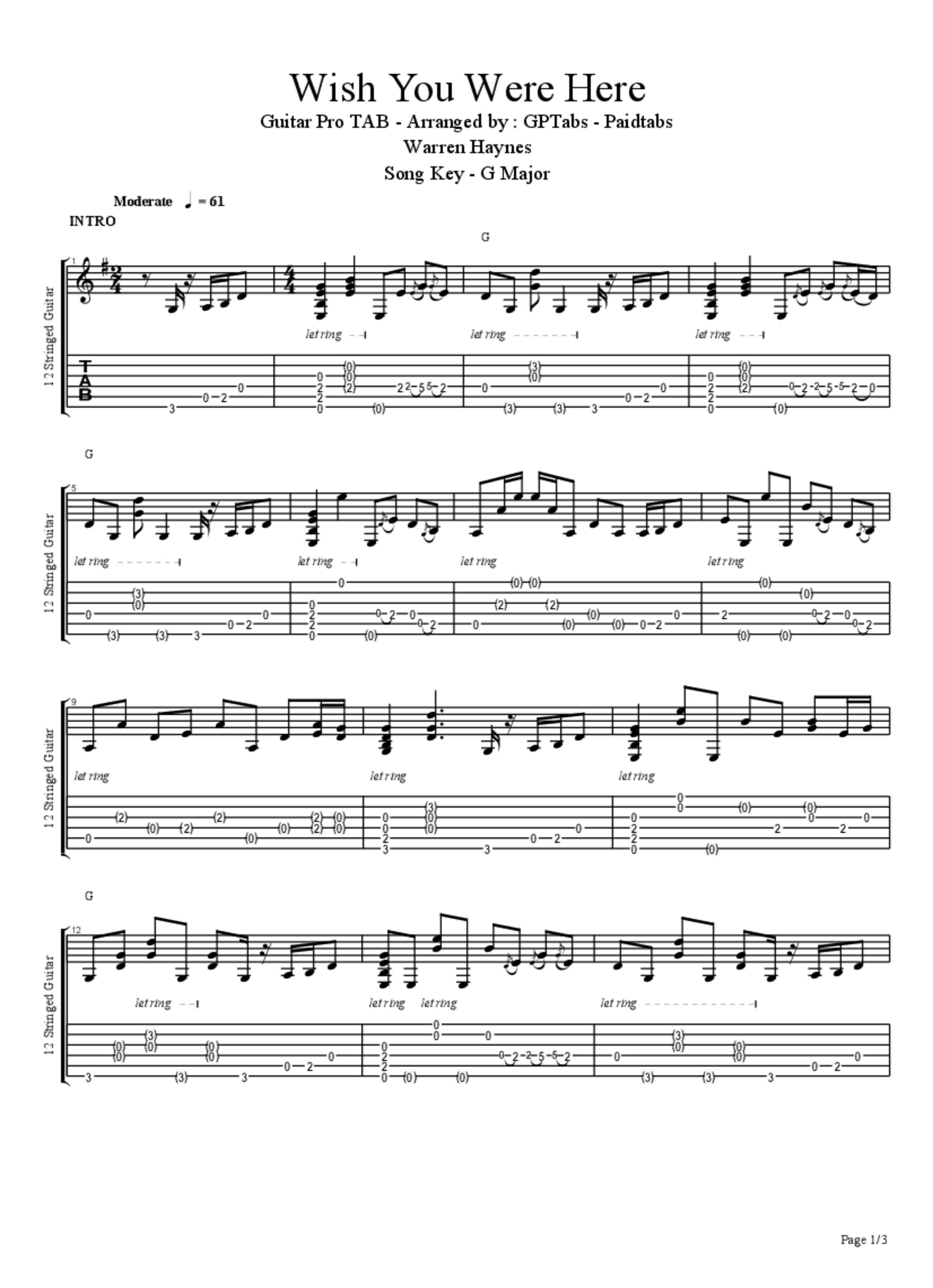 PDF Sample of Warren Haynes nearly brought to tears  "Wish You Were Here" 11/8/20  Morris, CT guitar tab & chords by Less Than Face Productions.