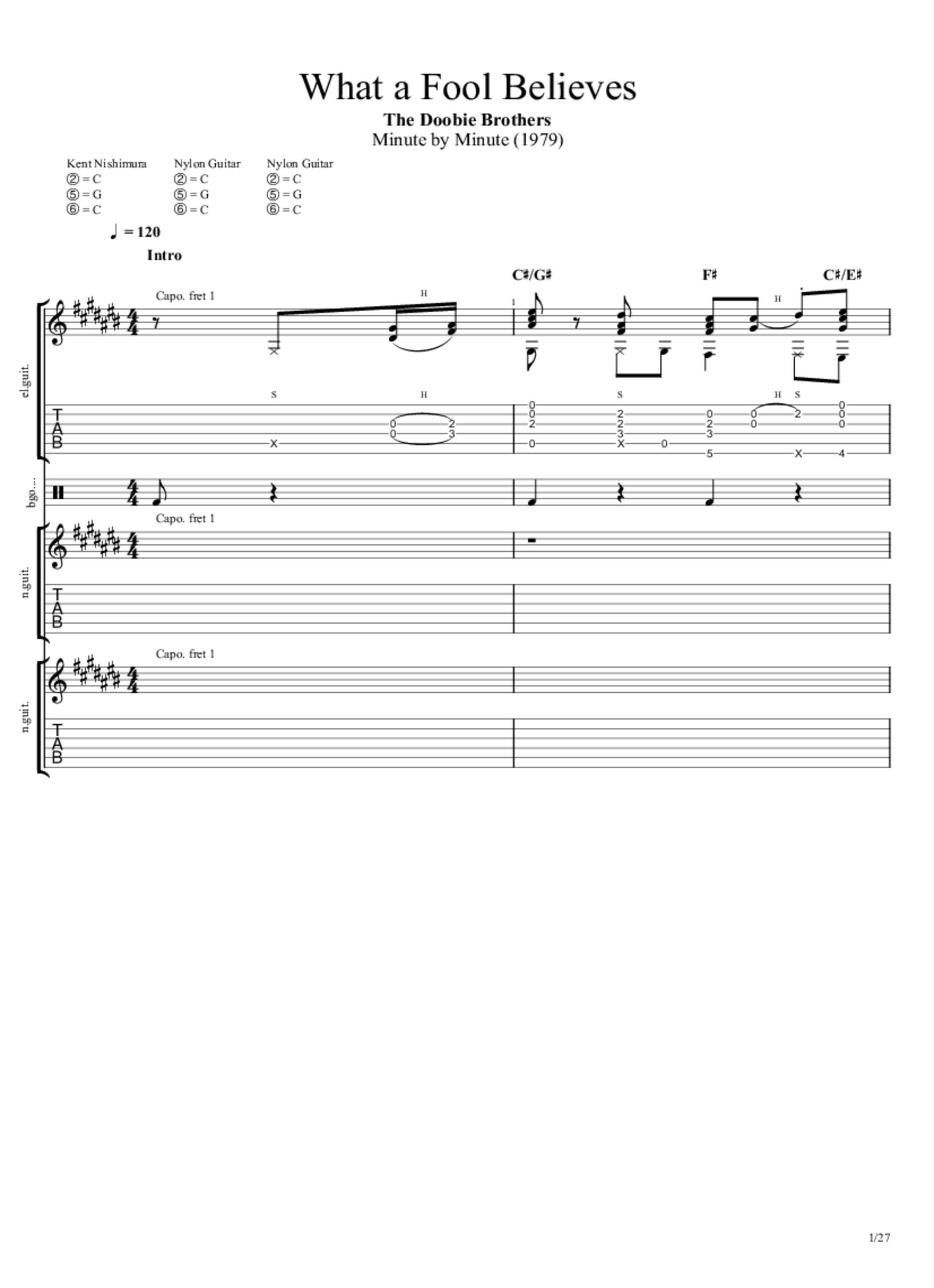 PDF Sample of What a Fool Believes - Doobie Brothers - Fingerstyle Guitar(Kent Nishimura) guitar tab & chords by Kent Nishimura.