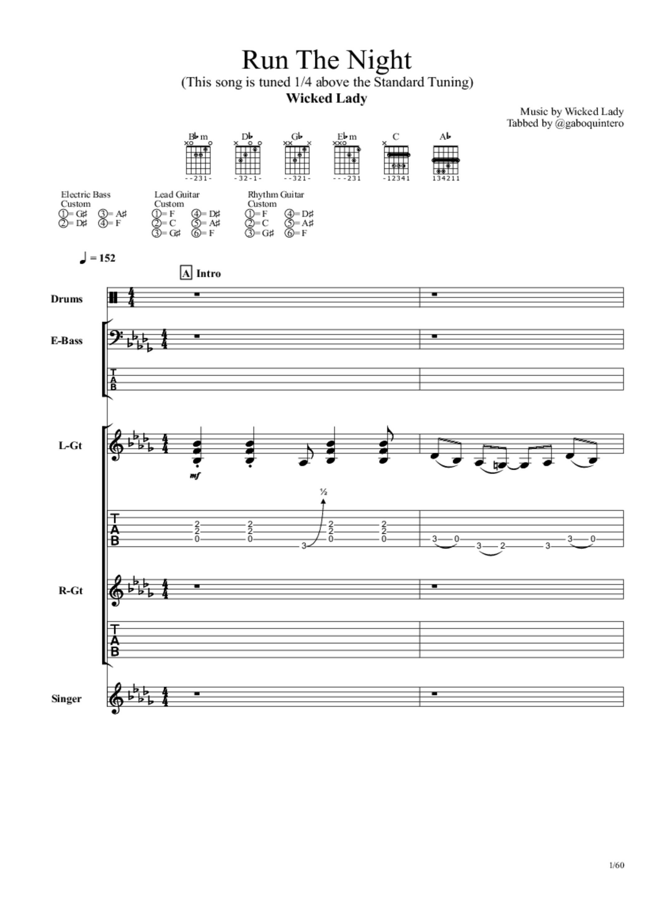 PDF Sample of Wicked Lady - Run the Night guitar tab & chords by Wicked Lady.