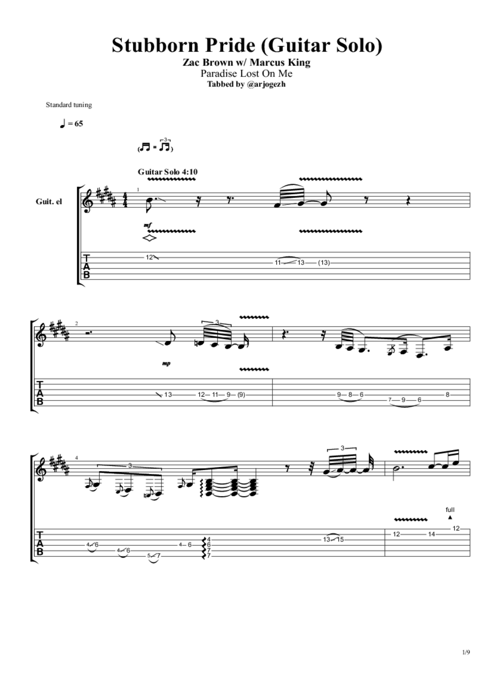 PDF Sample of Zac Brown Band - Stubborn Pride (feat. Marcus King) (Lyric Video) guitar tab & chords by Zac Brown Band.