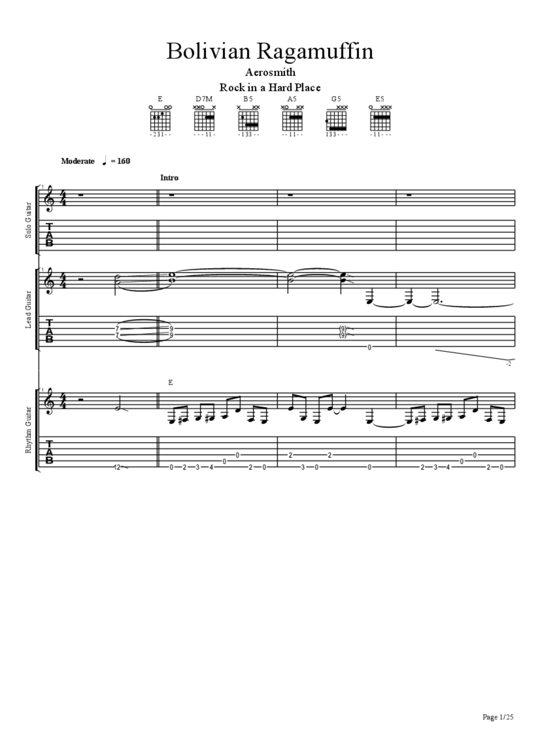 PDF Sample of 04 Bilivian Ragamuffin Aerosmith 1982 Rock In A Hard Place guitar tab & chords by ColetaniadeMusicas.