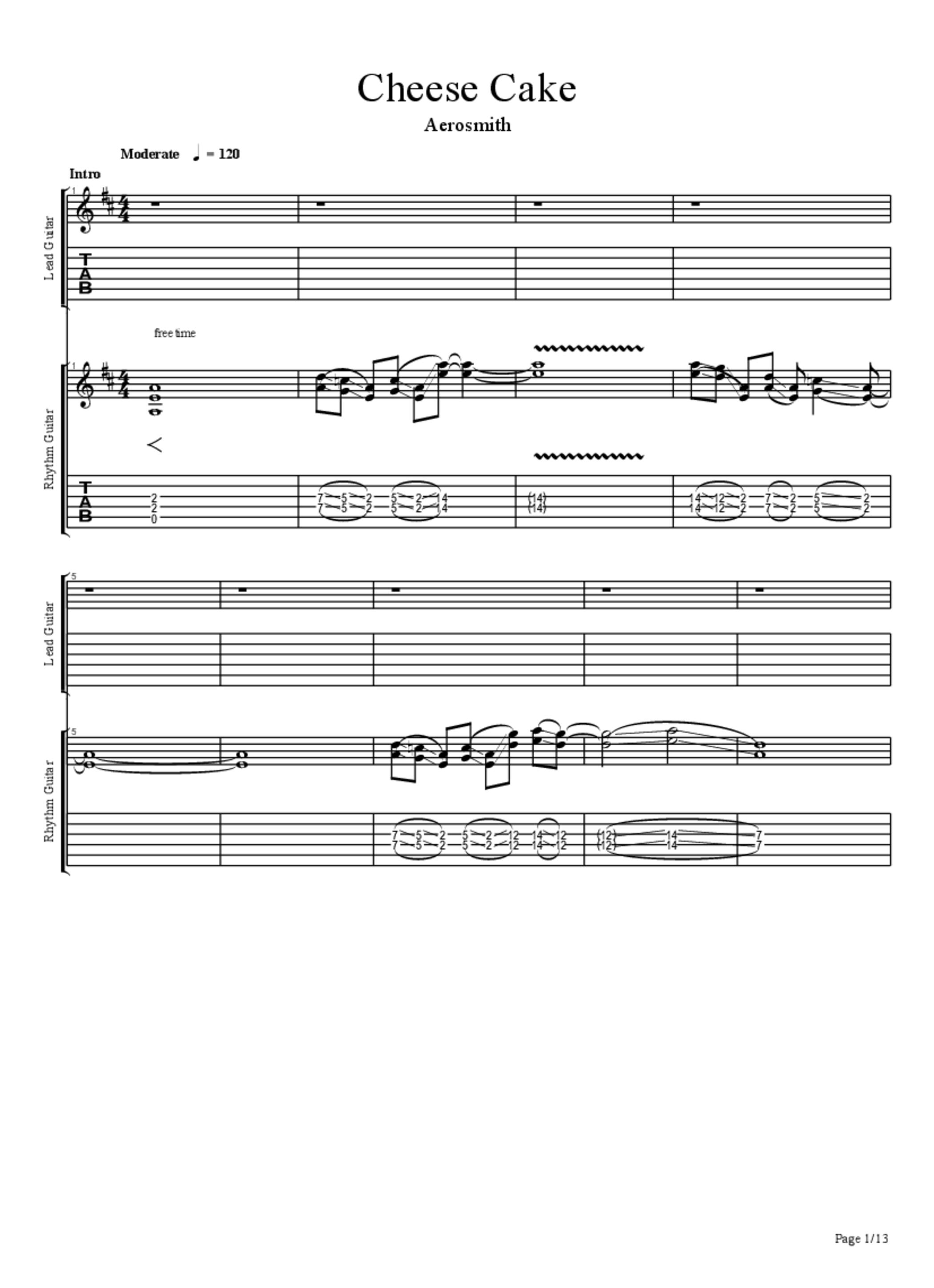 PDF Sample of 04 Cheese Cake Aerosmith 1979 Night In The Ruts guitar tab & chords by ColetaniadeMusicas.