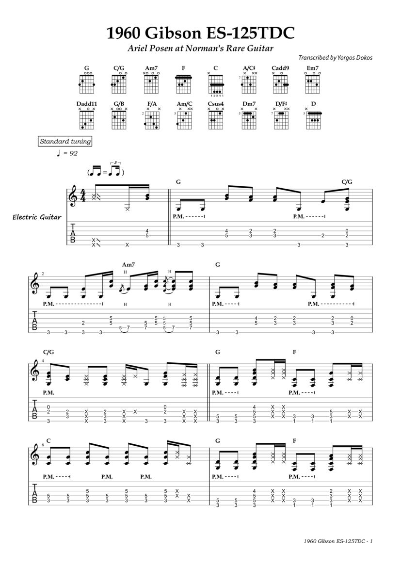 PDF Sample of 1960 Gibson ES 125TDC at Norman's Rare Guitars guitar tab & chords by Ariel Posen.